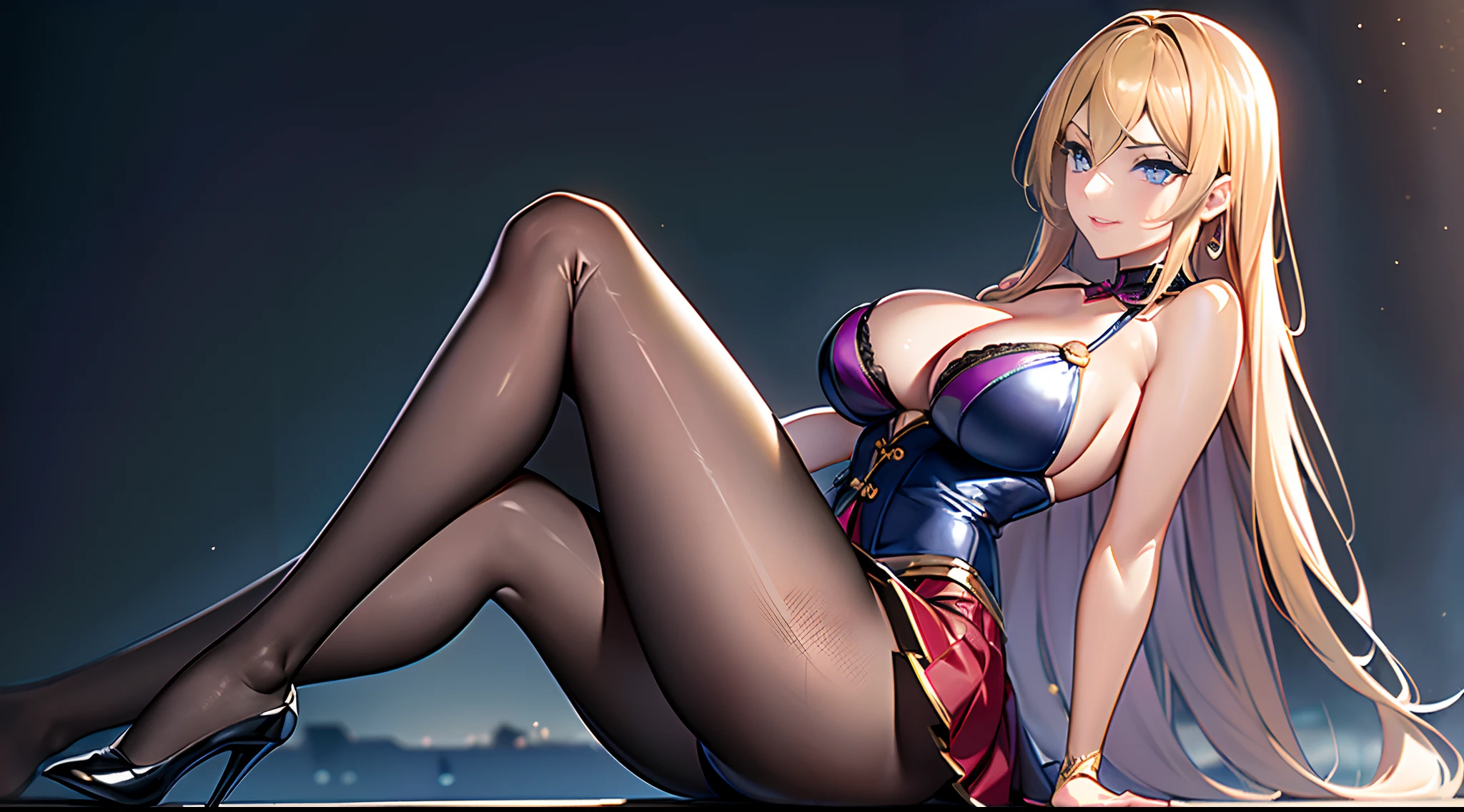 ((16ｋ,top-quality,hight resolution,Ray tracing,PBR Texture,Post-processing,)),((Dark red leather bondage skirt, Cute Japan anime girl,Violet Evergarden,Long wavy blonde hair,Big breasts that emphasize cleavage:2.0,bare hand,Thin leg,blue eyess,complete５Depiction of the finger,Elaborate limb representation,Limbs are２One,Fingers in total５Portrayed in books,A beautiful woman with perfect body)))(finerly detailed face:1.5),(​masterpiece:1.5),(top-quality:1.5), Beautiful fine skin,(Complex fishnet stockings),pin heels,Leather luster :3.0,Beautiful skin,(Dark red corset,long red skirt),((tthin eyebrows,long eyelashes,smil,二重まぶた,Blue eyeliner,Shining foundation))),No title required,Do not wear anything on your shoulders,Create beautiful light effects on the background、Light Particle Filter,Girl fighting in town,(finerly detailed face:1.4),(​masterpiece:1.4),(top-quality:1.4), Beautiful fine skin,(Complex fishnet stockings),pin heels,Leather luster 3.0,Beautiful skin,((tthin eyebrows,long eyelashes,smil,二重まぶた,Glossy lips)),No title required,Do not wear anything on your shoulders,Bold figure,Staring from the front,Create gorgeous beautiful light effects on backgrounds、Light Particle Filter,Show off your beautiful legs while strolling around the city,Trends on pixiv,Mystical aura,Illuminati style,