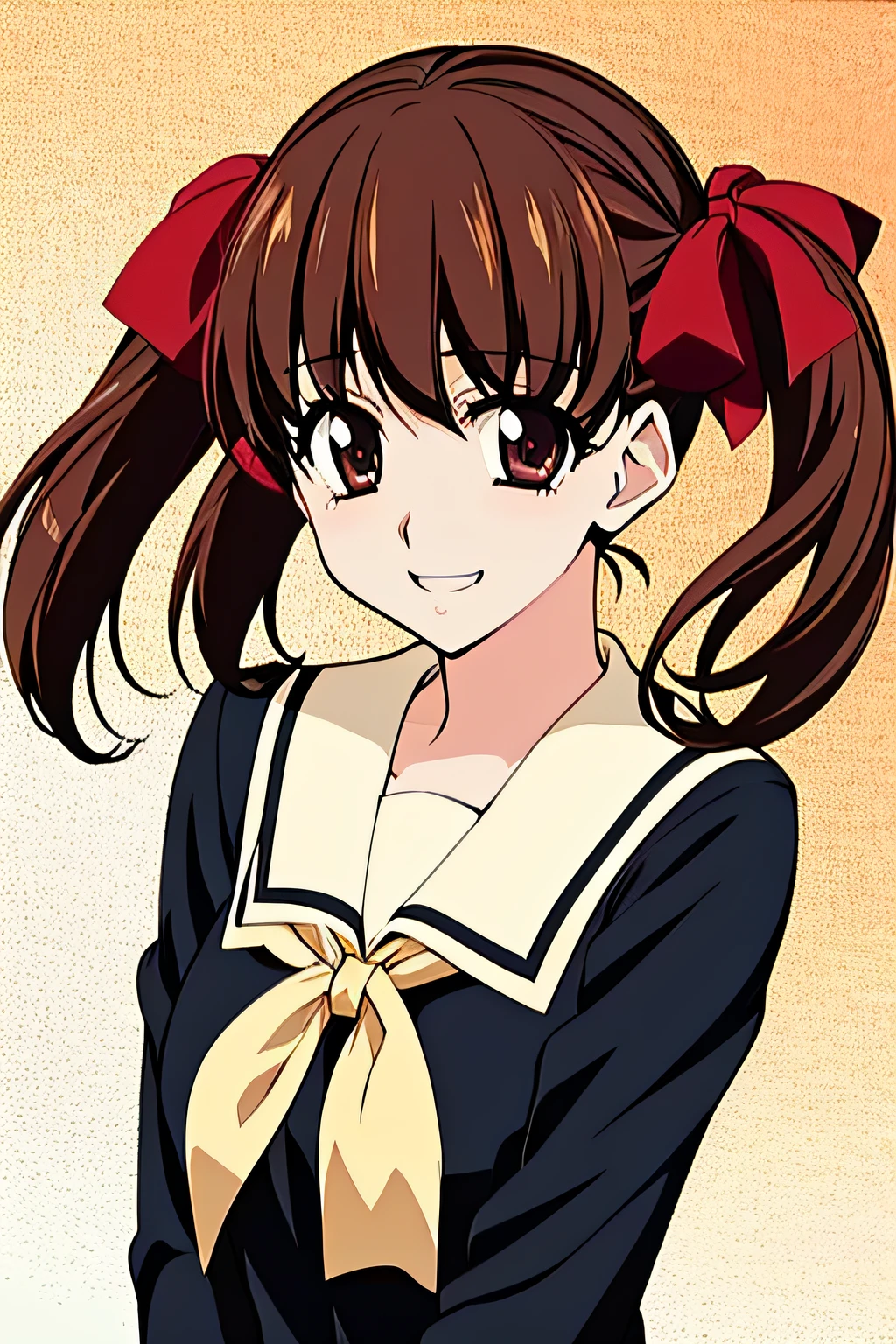 lillian_girls'_academy_uniform, fukuzawa_yumi, red_ribbon, long_sleeve, brown_hair, twintails, close up