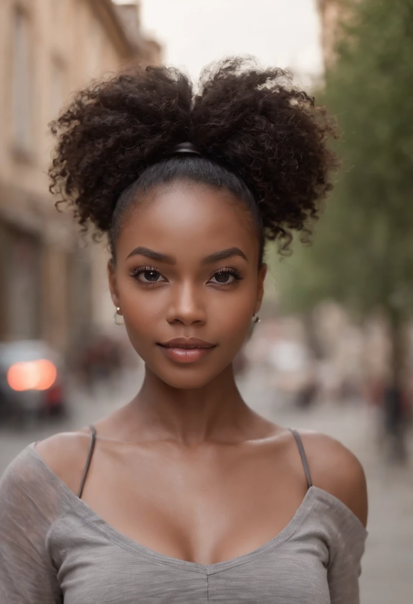 ((Dark African skin, Very deep ebony skin)), ((Its beauty is undeniable)), ((cute excited face)), ((Hyper detailed perfect eyes,)), ((pose mignonne)), ((Langue sortie)), ((Attirant )), sexy, (( Tight knit shirt, shorts courts sexy)), ((Afro curly African hair afro ponytail afro,)), (( peau)), ((debout, vue de dos )), ((toucher ses propres jambes dans une pose sexy)), (( montre bien son cul)), ((dehors, Ville publique)), CGI ciblé, Fotorrealista, High detail, Realstic, Master part, Absurde, Best quality, Hdr, highly quality, high-definition, extremly detailed, 8k wallpaper, intricate high detail, 8K UHD, Full-HD, (photo realist:1.2), contraste, intense illumination, lighting cinematic, natural lighting, hard light, contre-jour, Illumination globale, occlusion ambiante, montre bien son cul, cul parfait,
