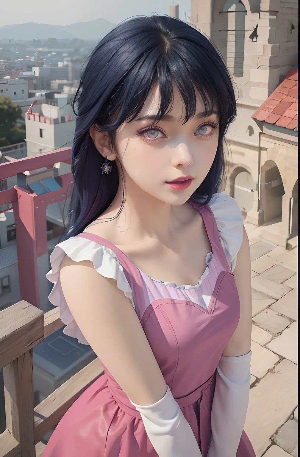 a close up of a person with long hair and a hoodie, hinata hyuga, hinata hyuga from naruto, from naruto, as an anime character, perfect anime face, she has dark blue hair with bangs, female anime character, anime character, anime best girl, hime cut hairstyle, dark blue hair, (red glossy lips:1.3), light purple eyes, big breasts, realistic, ultra detail, indoor background