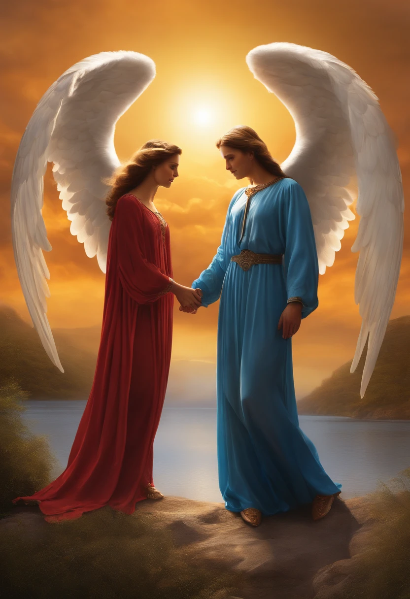 a couple of angels standing next to each other, concept art, by Louis Hersent, trending on pixabay, plasticien, presidental elections candidates, car, ted cruz, praise the sun, robert hubert, quebec, of an beautiful angel girl, facebook, you can see in the picture, victor prezio, banner, promo, trident, sirius