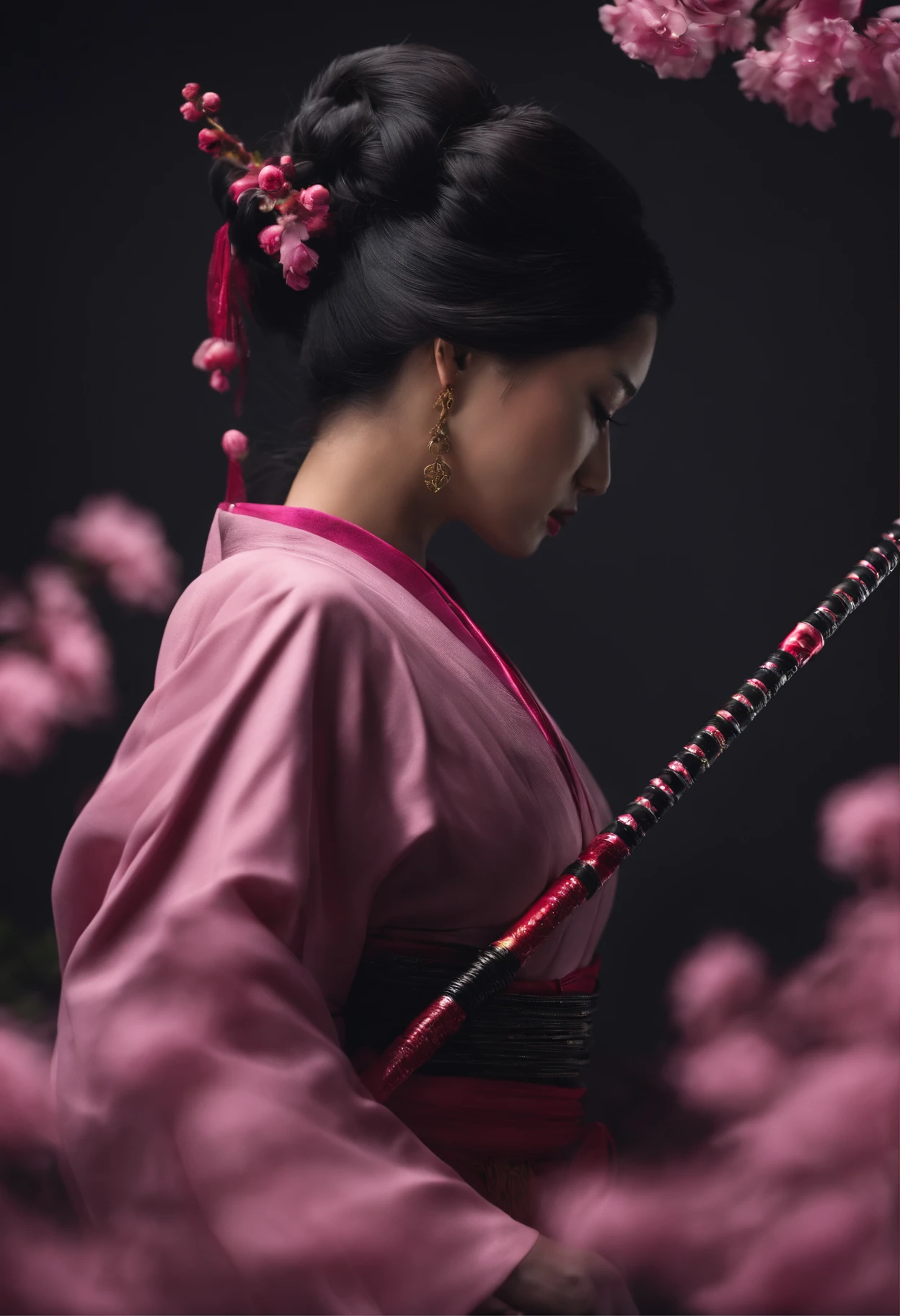 katana com uma aura preta e dois lados cor rosa