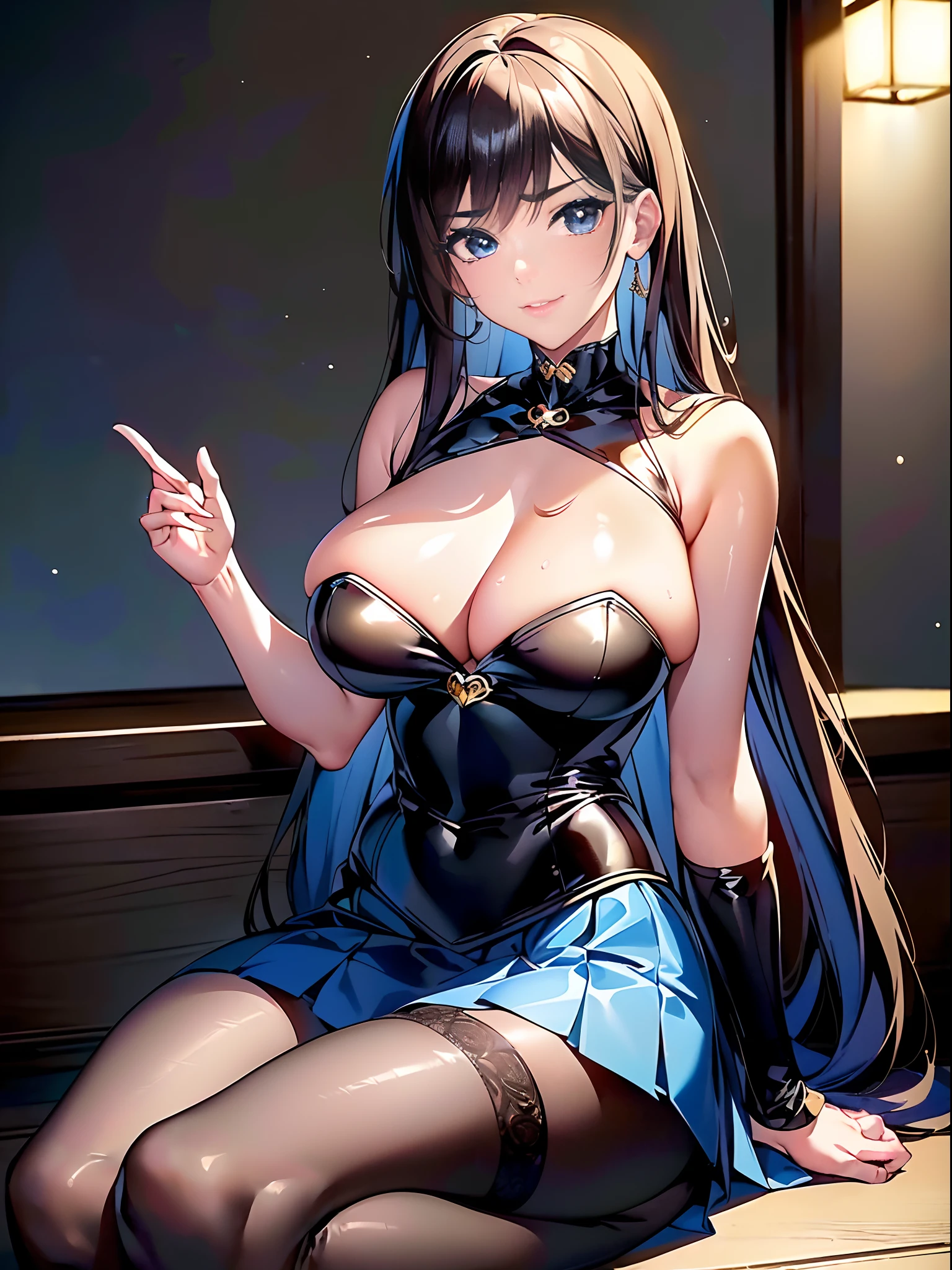 ((16ｋ,Raw photography,top-quality,hight resolution,Ray tracing,PBR Texture,Post-processing,)),((Blue leather bondage skirt, Cute Japan anime girl:2.0,Sailor Moon,Moon rabbit,long wavy brown hair,Big breasts that emphasize cleavage:2.0,bare hand,Thin leg,blue eyess,complete５Depiction of the finger,Elaborate limb representation,Limbs are２One,Fingers in total５Portrayed in books,A beautiful woman with perfect body)))(finerly detailed face:1.5),(​masterpiece:1.5),(top-quality:1.5), Beautiful fine skin,(Complex fishnet stockings),pin heels,Leather luster :3.0,Beautiful skin,(Black corset,Blue Body Con Long Skirt),((tthin eyebrows,long eyelashes,smil,二重まぶた,)),No title required,Do not wear anything on your shoulders,Create beautiful light effects on the background、Light Particle Filter,Girl fighting in town,(finerly detailed face:1.4),(​masterpiece:1.4),(top-quality:1.4), Beautiful fine skin,(Complex fishnet stockings),pin heels,Leather luster 3.0,Beautiful skin,(The leather corsets),((tthin eyebrows,long eyelashes,smil,二重まぶた,Glossy lips)),No title required,Do not wear anything on your shoulders,Bold figure,Staring from the front,Create beautiful light effects on the background、Light Particle Filter,Show off your beautiful legs while strolling around the city,Trends on pixiv,Mystical aura,Illuminati style,