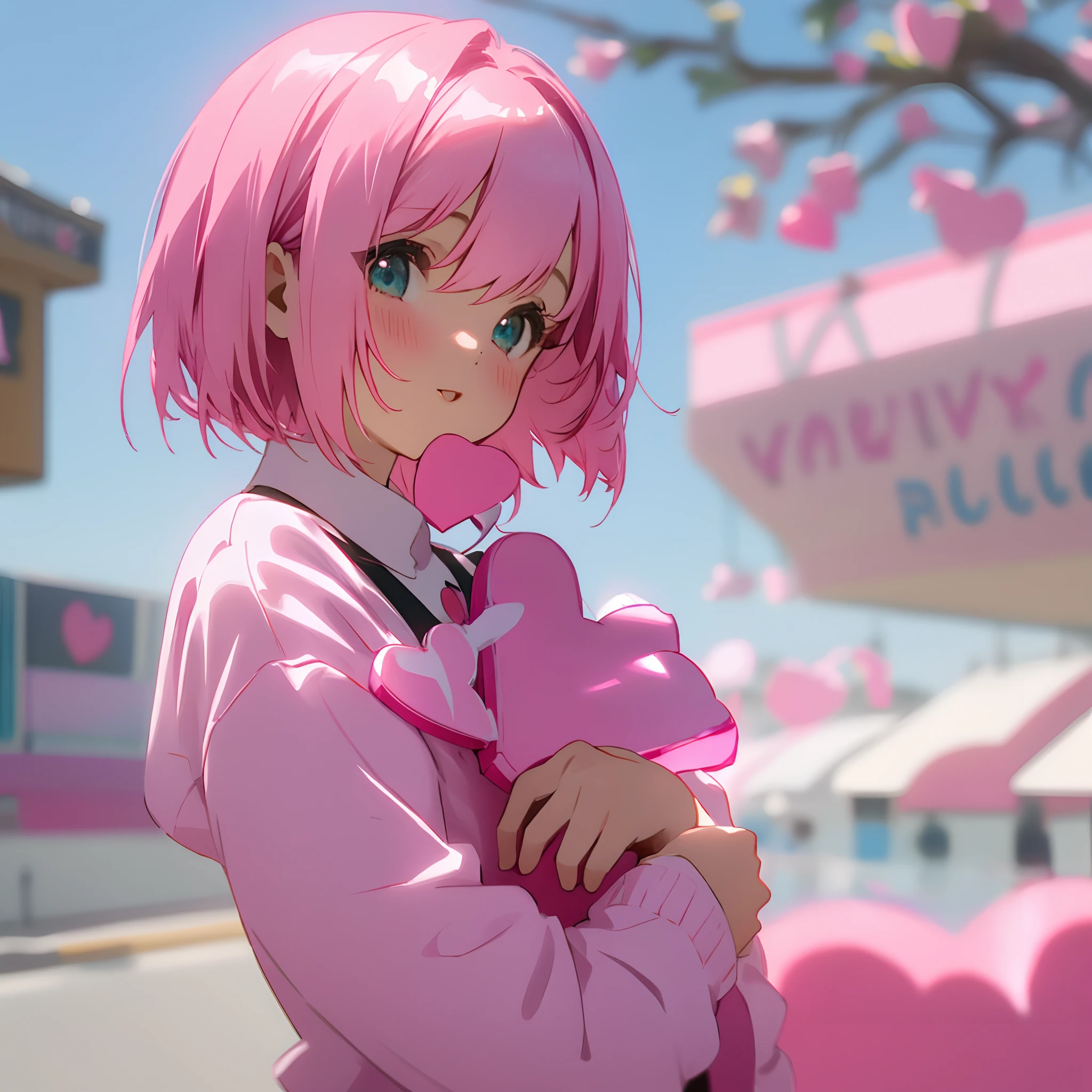 Pink Hair Bob Hair Valentine Girl