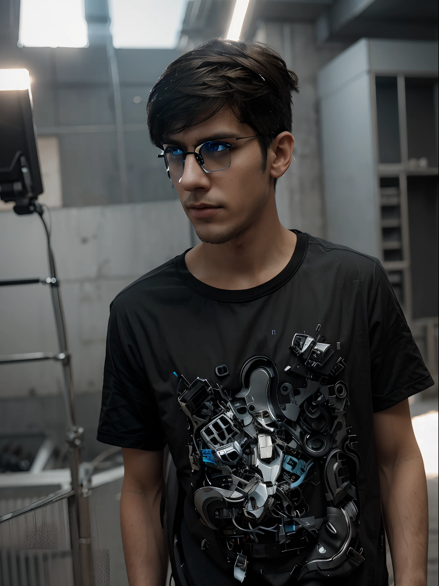 Change background Cyberpunk, handsome boy wear black Glasses, realistic face, 8k ultra realistic