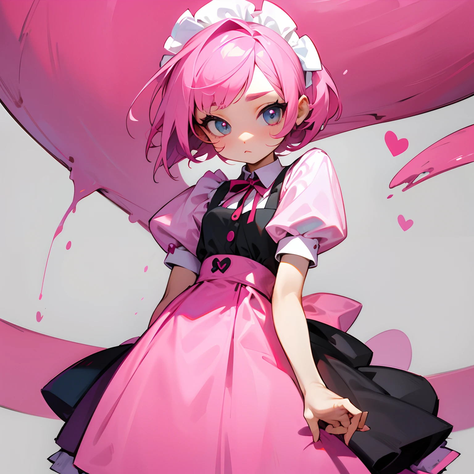 Cute pink hair bob hair maid girl