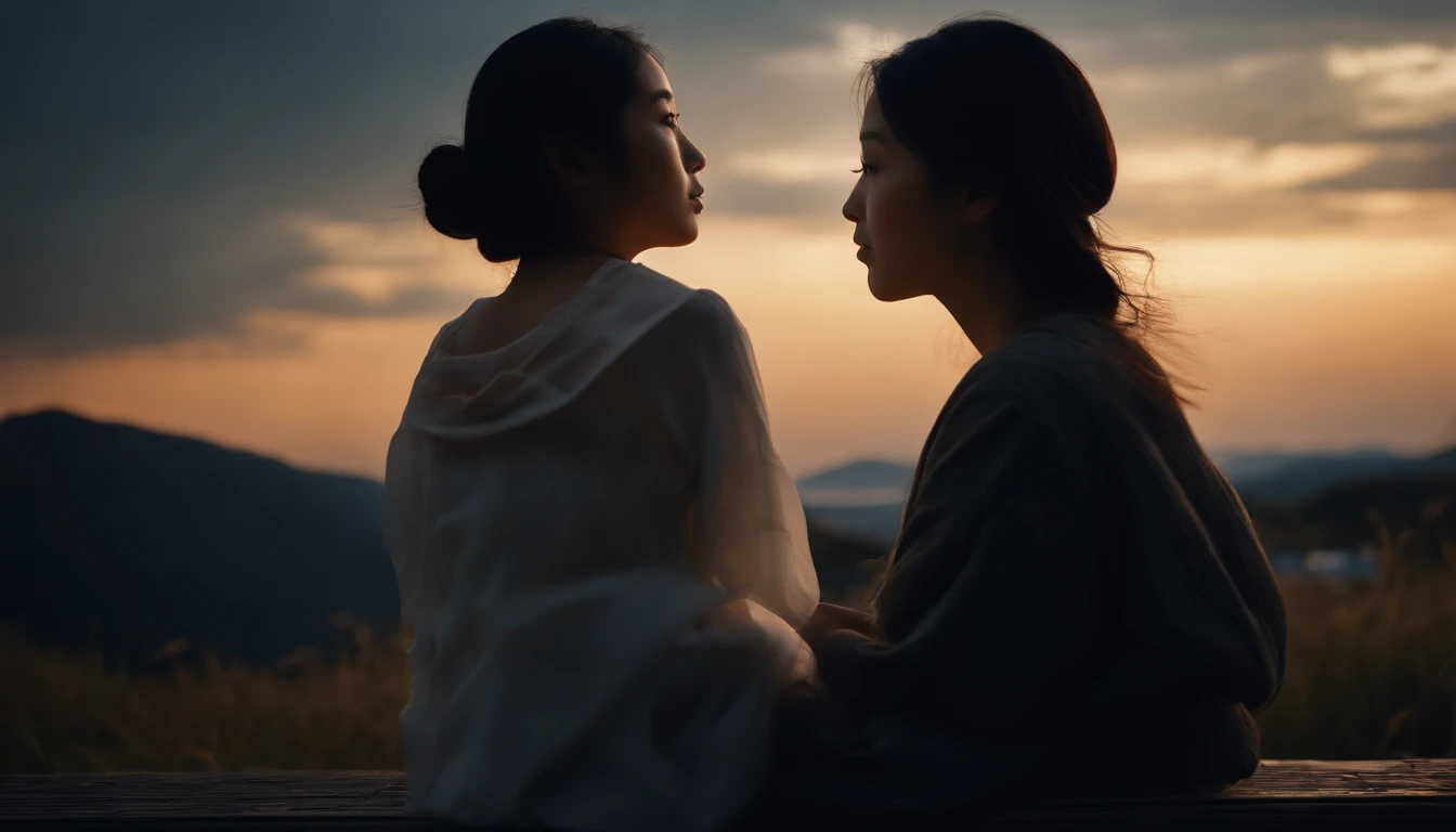 Pitch Black Sky、Very beautiful star々、ultra res、8K、,Japan beautiful girl looking at the night sky is very small and backwards、The girl is depicted from afar、Facing backwards、Sitting on a hill、It's pitch black around、Ultra-realistic video、Most images are in the sky、The girl looks very small、、night sky full of stars、The most beautiful woman in Japan、The stars are shining、Lots of stars、Beauties wear clothes that are less revealing、