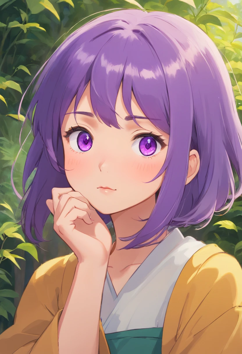 (32k) 16k, 8k, 4k, super fine face, small mouth, lip biting makeup, effeminate man, purple hair, purple eyes, high resolution, perfect. Portrait.