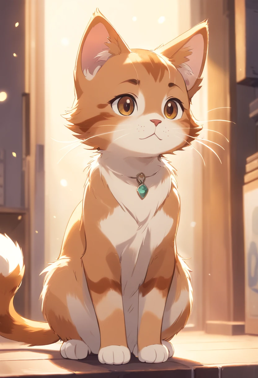 A 2D chibi character of a light brown European cat with white chest with the pose of waving