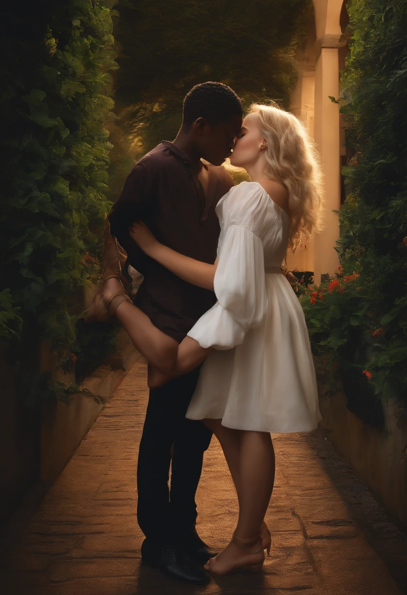 black boy is kissing a blode girl