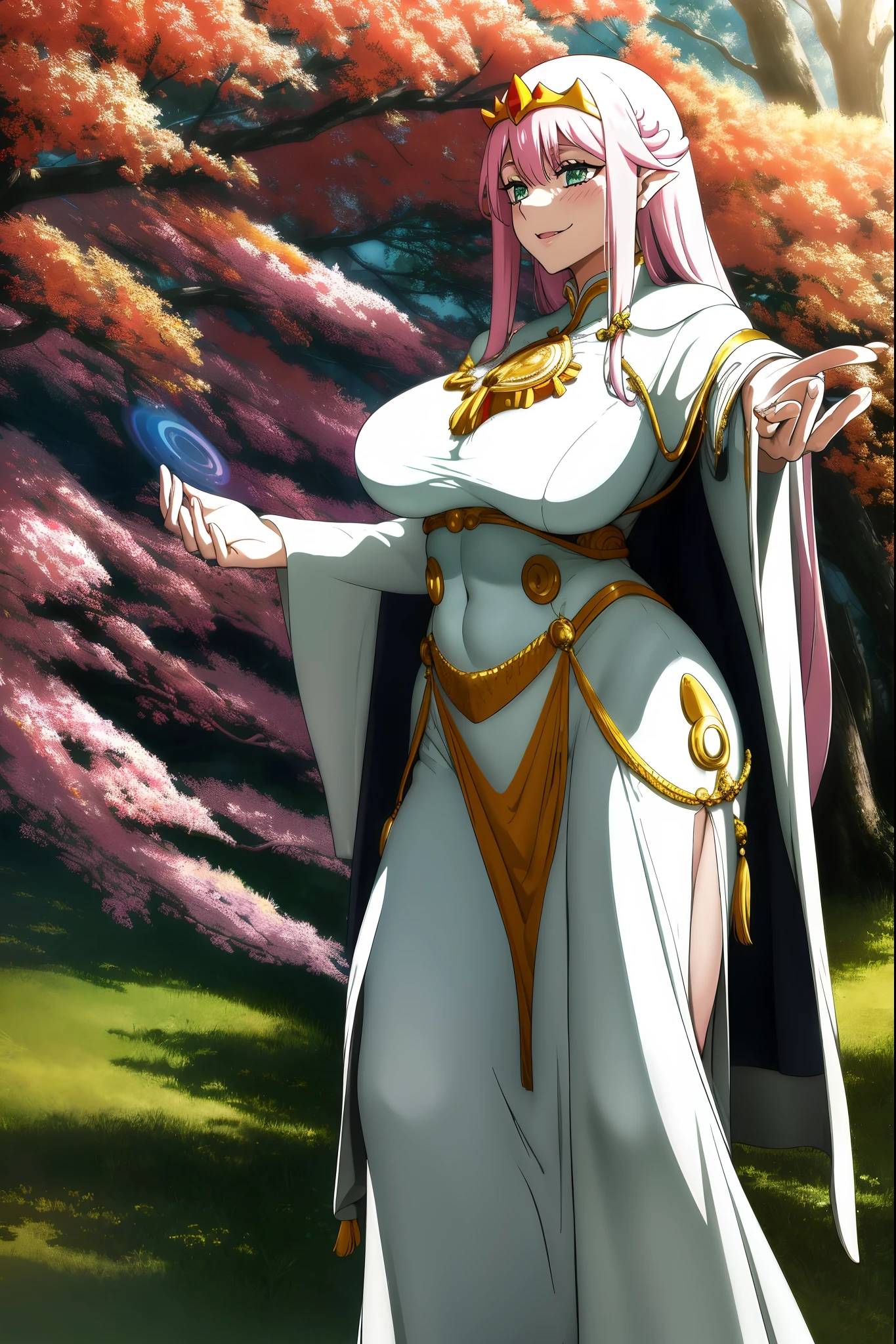 Zero Two, dress, sun halo, holy, smile, medium breast, priestess, full body, walking, divine aura, sun halo, solar halo, long skirt, porcelain skin, ethereal, graceful movement, flowing golden hair, radiant beauty, enchanting gaze, serene expression, soft sunlight, angelic presence, celestial atmosphere, mystical background, celestial light, glowing halo, gentle breeze, ethereal glow, captivating aura, divine radiance, natural beauty, sublime elegance, heavenly charm, peaceful countenance, harmonious surroundings, ethereal grace, mesmerizing presence, transcendent allure, magical serenity, serene and majestic, radiant happiness, heavenly enchantment, delicate features, elegant posture, celestial maiden, otherworldly presence, serene and ethereal, divine embodiment, celestial being, spiritual tranquility, mesmerizing beauty, ethereal goddess, radiant purity. Preparing SeaArt Bot Txt2Img Default 21:19:45, green eyes, white robe, large skirt, long skirt, longeyelashes, solid circle eyes, light smile, ear blush, fang, Surrealism, drop shadow, anaglyph, stereogram, tachi-e, pov, atmospheric perspective, 8k, super detail, ccurate, best quality, best quality, high quality, super detail, anatomically correct, retina, UHD, masterpiece, high details, award winning, highres, textured skin, ccurate, venus body,medieval clothing, dark atmosphere, ornate details, dim lighting, dramatic shadows, mysterious aura, intricate lace patterns, porcelain skin, bewitching gaze, elegant posture, majestic presence, flowing silhouette, gothic architecture, candlelit hauntingly beautiful, enchanting presence, ethereal ambiance, alluring expression, intense sensuality, exquisite jewelry, supernatural allure, captivating aura, sensual curves, full body, boots, happy, smile, boots, standing pose, black cape
Waiting to start