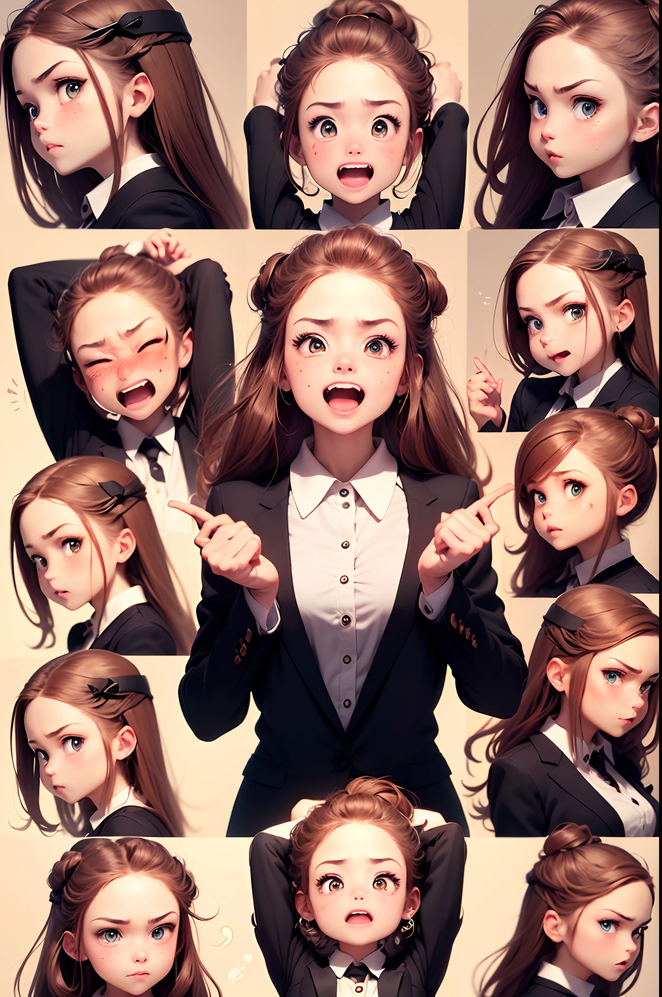 (Office worker, anime style character, Emoji pack), (sleepless man, wearing suit:1.3)，(emoji design sheet)，Align arrangement, poses and expressions, (upper body),（Black strokes, Different emotions, various facial expressions), (multiple expressions of the same character:1.6)，(masterpiece, best quality, highly detailed, high-resolution illustration:1.2), (sad, happy, having fun, exhausted, big laugh, Angry, doubt, cute, wait, hurry）