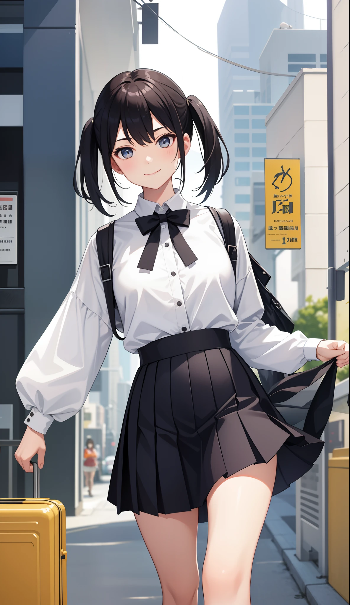 1girl in、adult lady、A smile、The shirt、skirt by the、(small tits)、Walking with a thigh、Upper body portrait、