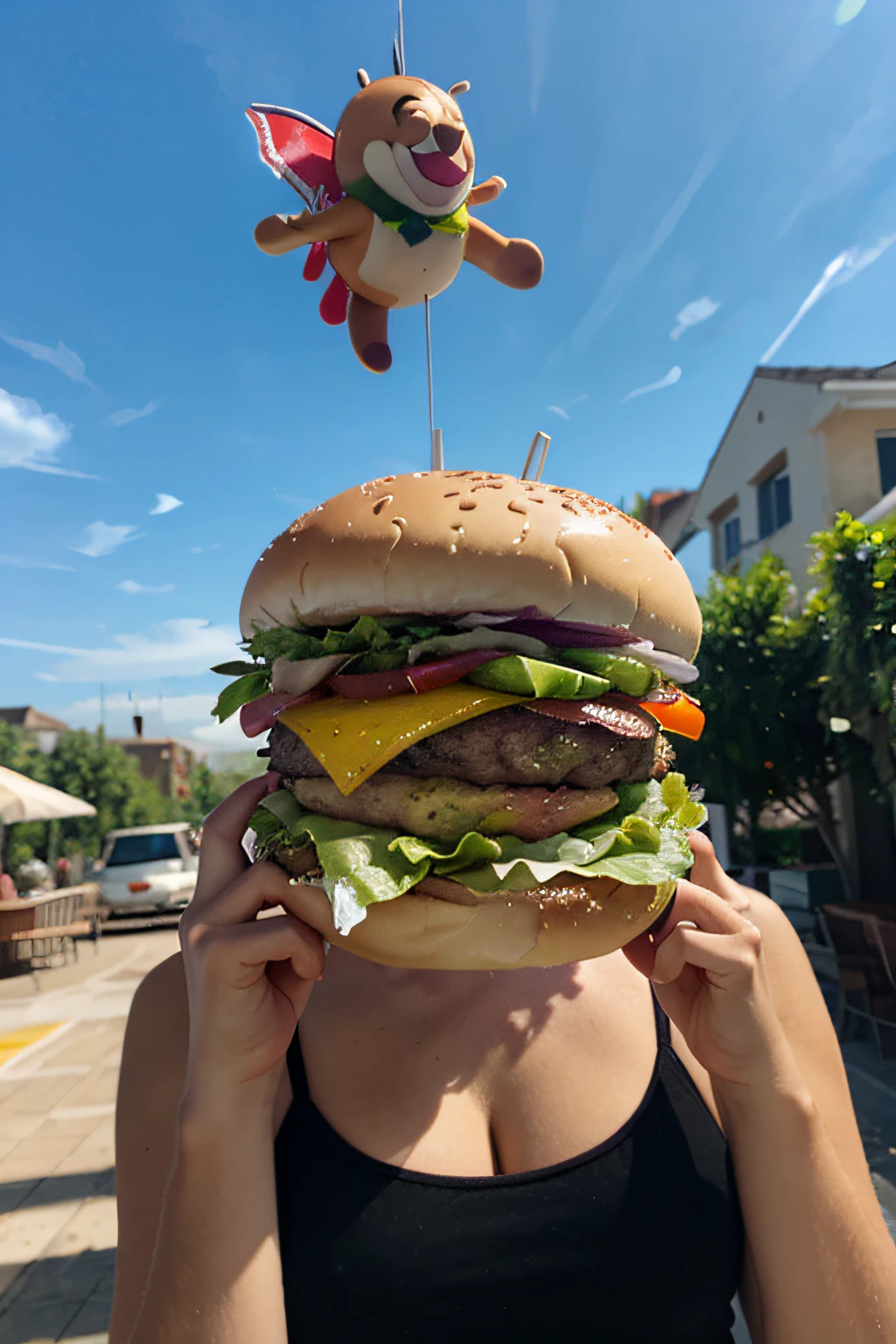 Burger flying in the sky