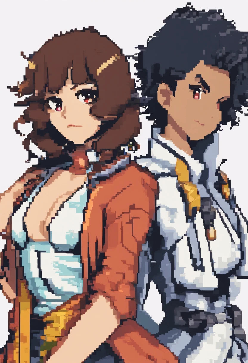 anime, mulher e homem, corpo inteiro, cabelos pretos, short hair, curly hair, Estilo de arte de espada anime online