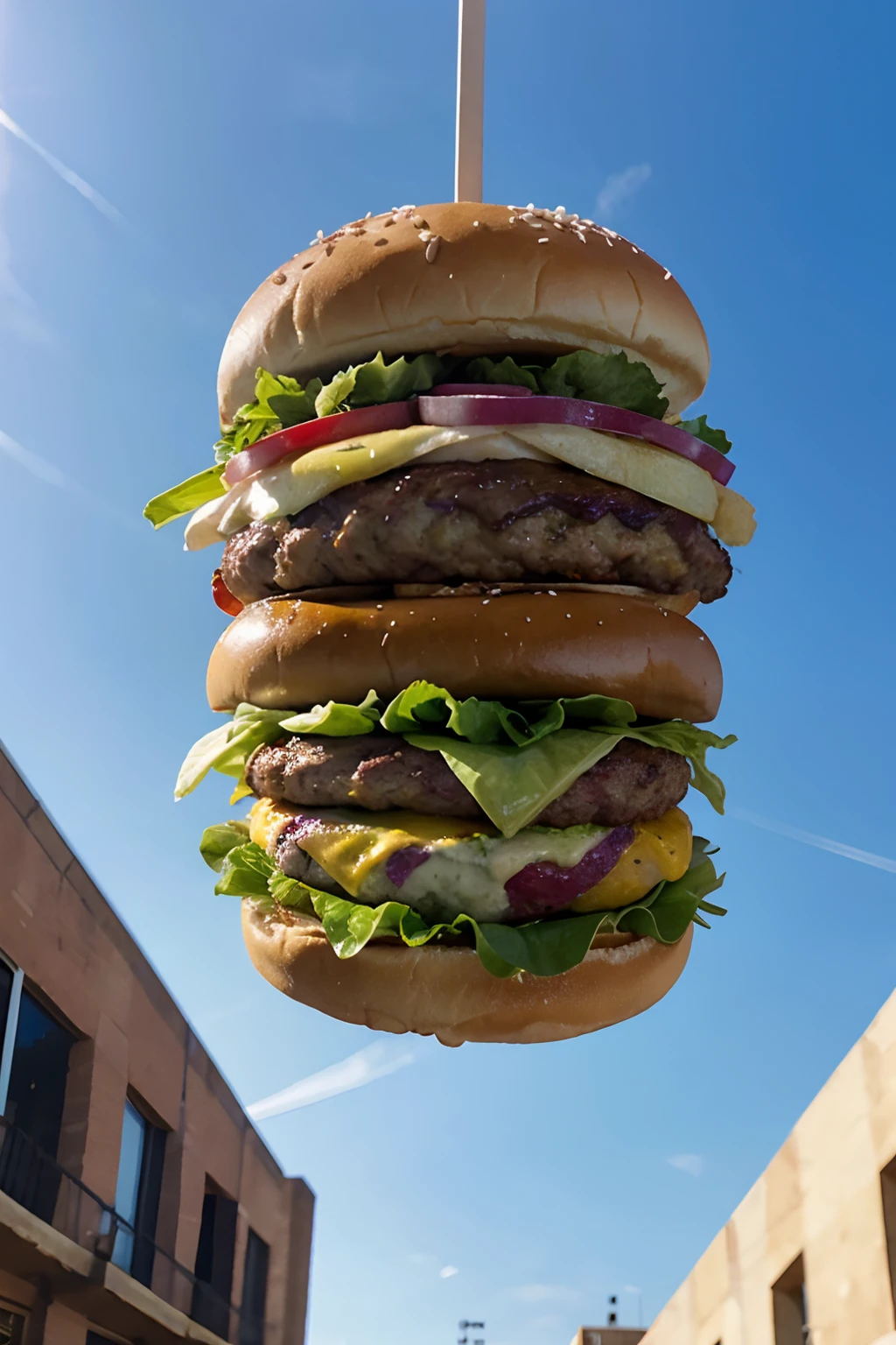 Burger flying in the sky