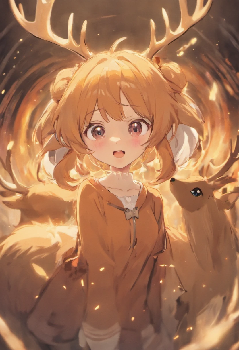 Animal deer, absolutely adorable, cinnamon roll in his mouth. Drawn like Disney