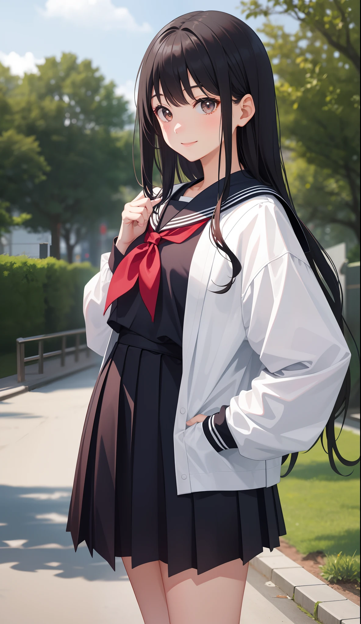 1girl in、AS-Adult、A smile、Japanese、highschool、校服、serafuku、