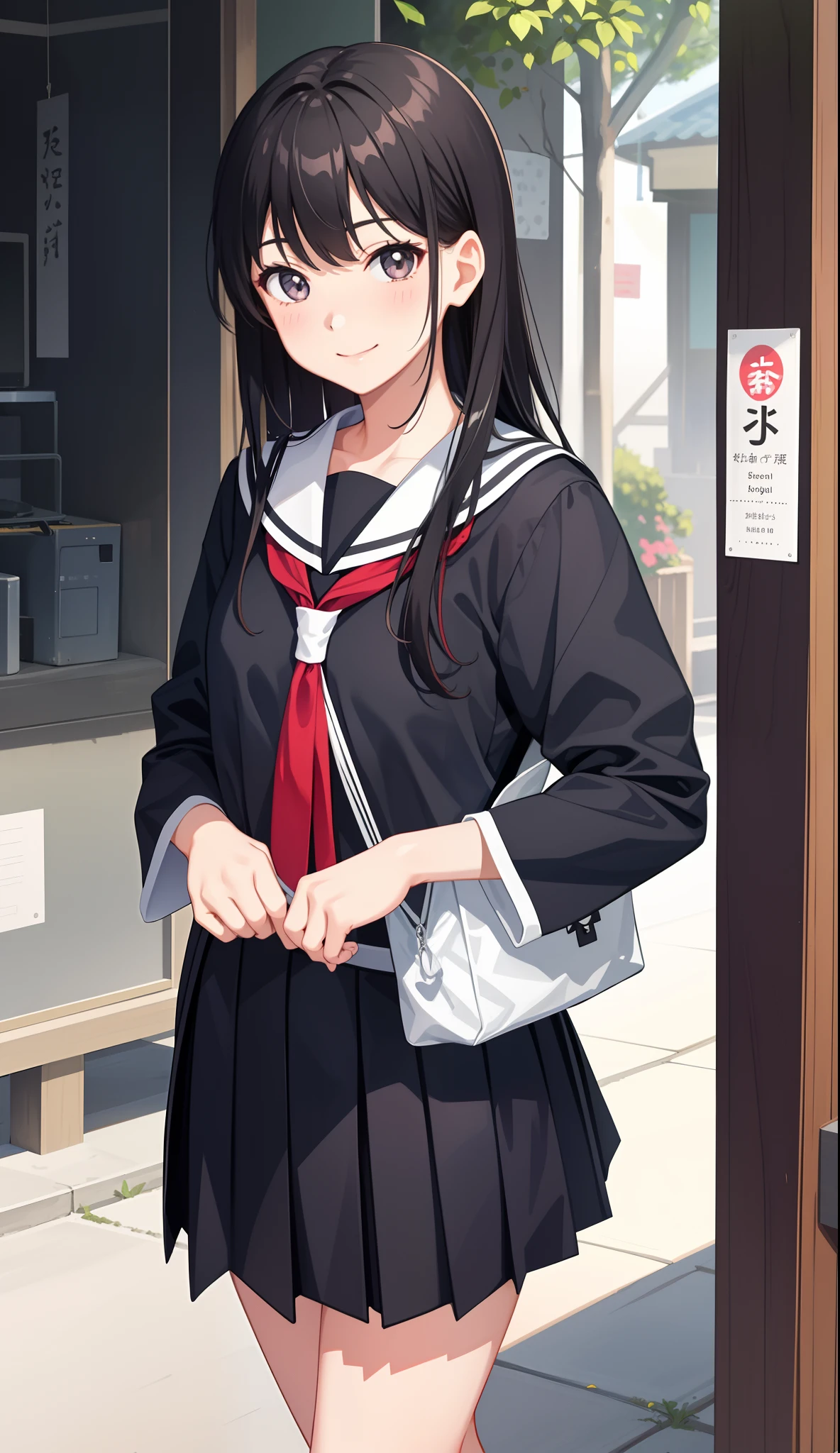 1girl in、AS-Adult、A smile、open open mouth、、be shy、The shirt、skirt by the、(small tits)Japan High School、校服、serafuku、Walking with a thigh、Upper body portrait、
