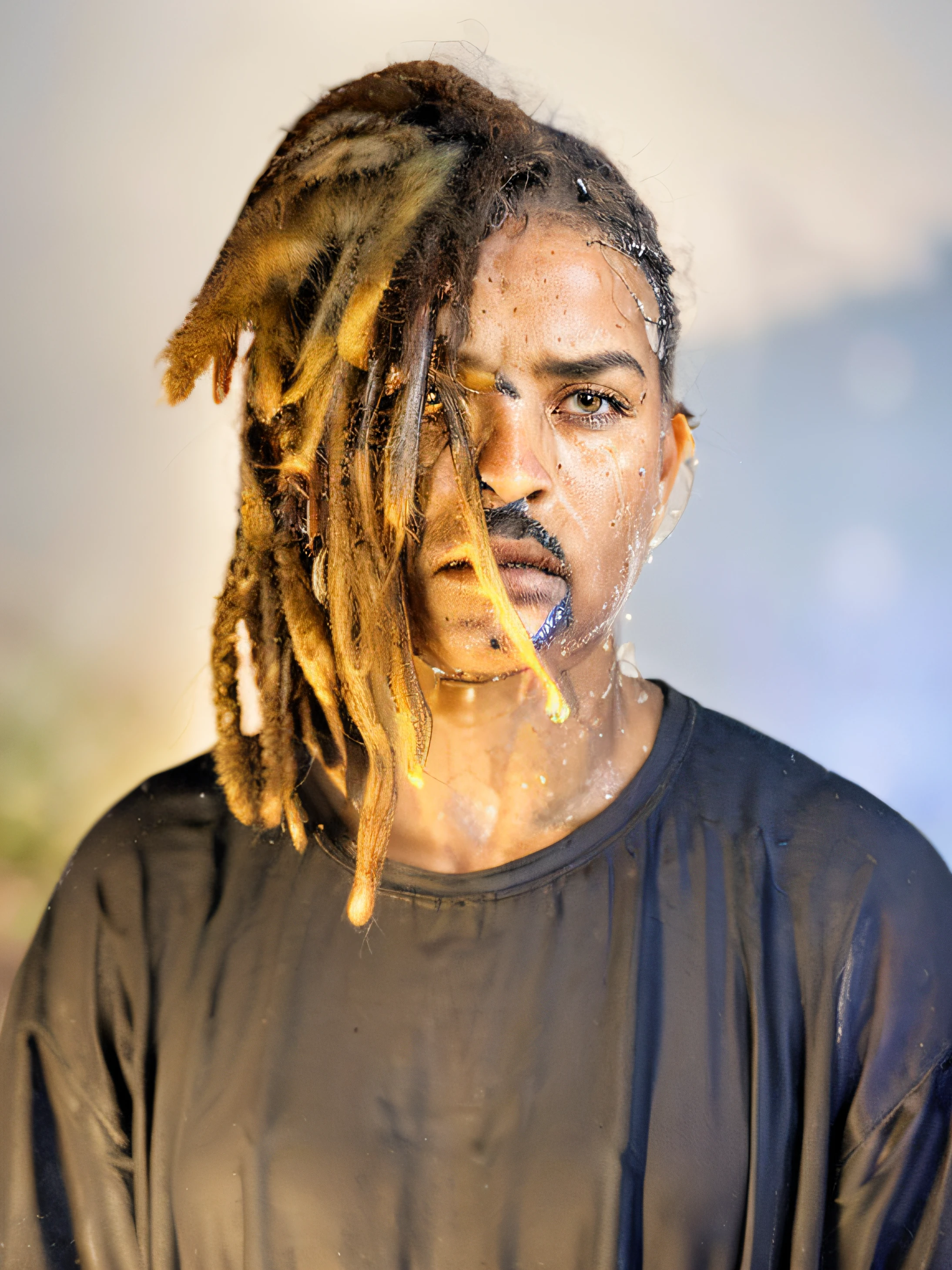 homem negro (foco nítido:1.2), an award-winning photo of an old peasant, droplets of water, thunderstorm outside, Lightning backlighting, , linhas no rosto, Rugas, Pele extremamente detalhada, tristeza, hopelessness ,olhos turvos, (Sombras profundas:1.1), alto contraste, Olhos bonitos, absurdos, 8k, (alta qualidade:1.3), , artstation hd |, arte conceitual, Rosto e corpo detalhados, award-winning photography, (Moody Lighting:1.2), profundidade de campo, Bokeh, 4k, HDR
