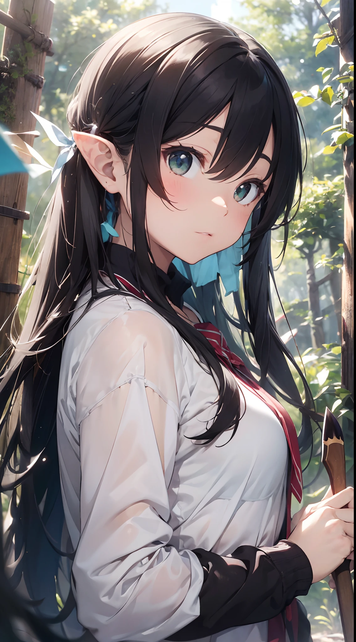 masterpiece、(detaileds、hight resolution、top-quality)、 1 人、The most common elven clans。Wood Elf、Forest Elf、With the Forest Man。Originated as a light elf(ljósálfar)be。 Blessed with good appearance long-lived(Some half-elves have a human-like lifespan.) Love nature、Not familiar with machine civilization Good at bows and arrows and magic Living in a settlement in the forest.、Often uses daggers and bows as weapons。 A naturalist who is familiar with the forest、Reluctance to use fire or metal、It is not uncommon to hate machine civilization to the point of spitting。 When it comes to metals、In rare cases, not only can you not wear equipment that includes them because it leads to poor physical condition.、There are also works that say that it is impossible to even get close。 pure、Associations from naturalism?、I am vegetarian and do not eat meat、Or those that are constitutionally inedible。 Peaceful and not penchant for conflict、Exclusive to other races、He is also a stubborn person who has no mercy for those who ravage his own territory.。 Although physically fragile、He is a genius when it comes to long-range weapons, mainly bows and arrows.、There are many settings that are good at magic。 pure、Depending on the work「Elves are beautiful」and also those that。 In general, they are often considered to have a longer life than humans.、Lives in hundreds to thousands of years、As a result, the sense of time may be different from that of humans.。 Have a good temperament。 On the physical side、Hair is often gold, green, etc.。 When it comes to proportions、unclear、Slender with beautiful breasts and small breasts that reflect nobility
