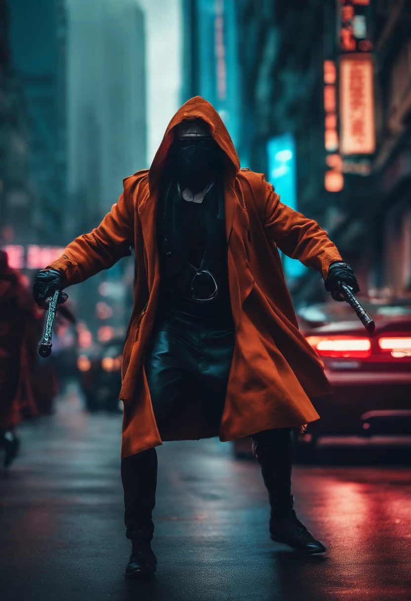 3 cyber samurai security attacking in the middle of the street