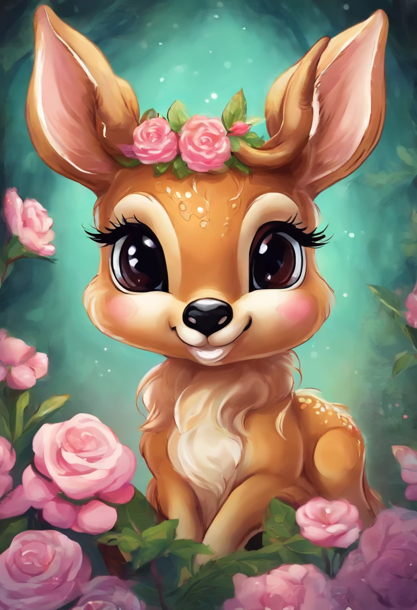 A deer, cute eyes and, cute smile, DEER, ANIMAL, SOLO, ANIMAL, eating a cinnamon roll, eating a cinnamon roll, eating a cinnamon roll, cinnamon roll in my mouth.