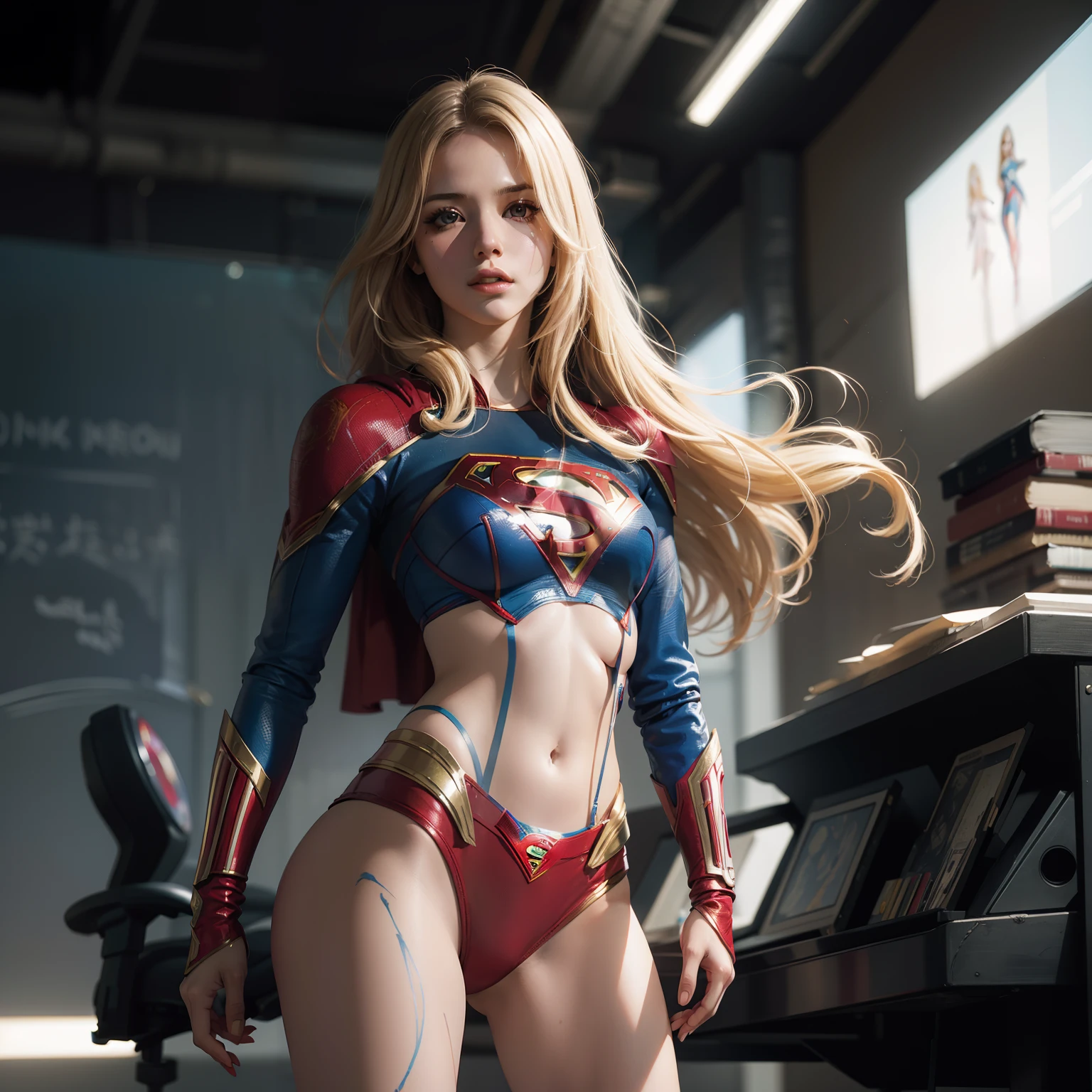 Poderoso clone da Supergirl da DC Comic, corpo inteiro, Kim Jung Gi, liberdade, alma, digital illustation, comiс style, Cyberpunk, anatomia perfeita, Centrado, Approaching perfection, Dynamic, altamente detalhado, pintura em aquarela, Art Station, arte conceitual, macio, foco nítido, illustration, arte por carne griffiths e wadim kashin, Exotic Blonde Pose Sexy Supergirl
