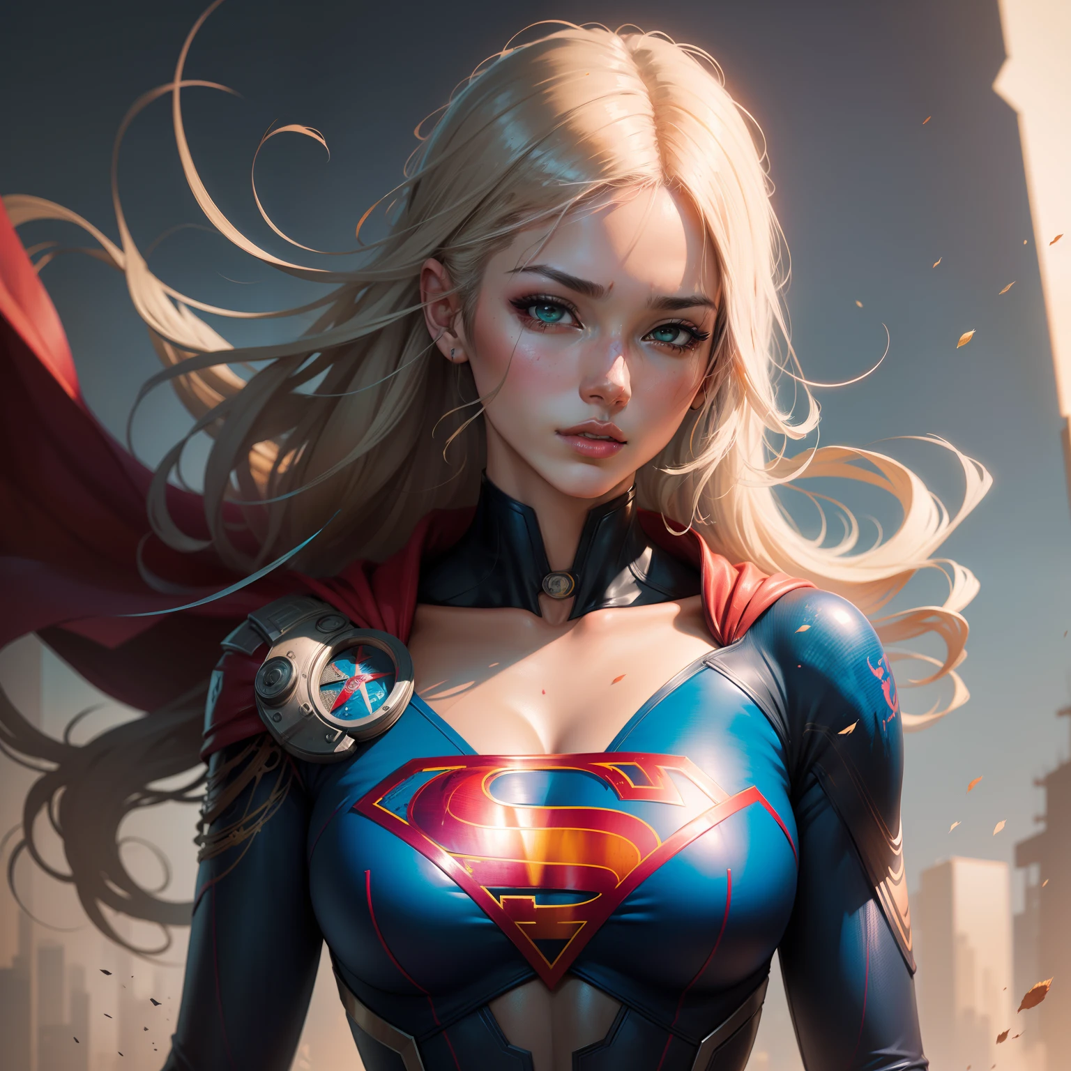 Supergirl, sexy prostitute tours, blue colored eyes, Portrait of character, 4 9 9 0 s, Longhaire, Complex, chic, highy detailed, digitalpainting, art station, conceptual artwork, Soft, sharp focus, illustration, Illustration by Wlop, Charlie Bowater e Alexandra Fomina