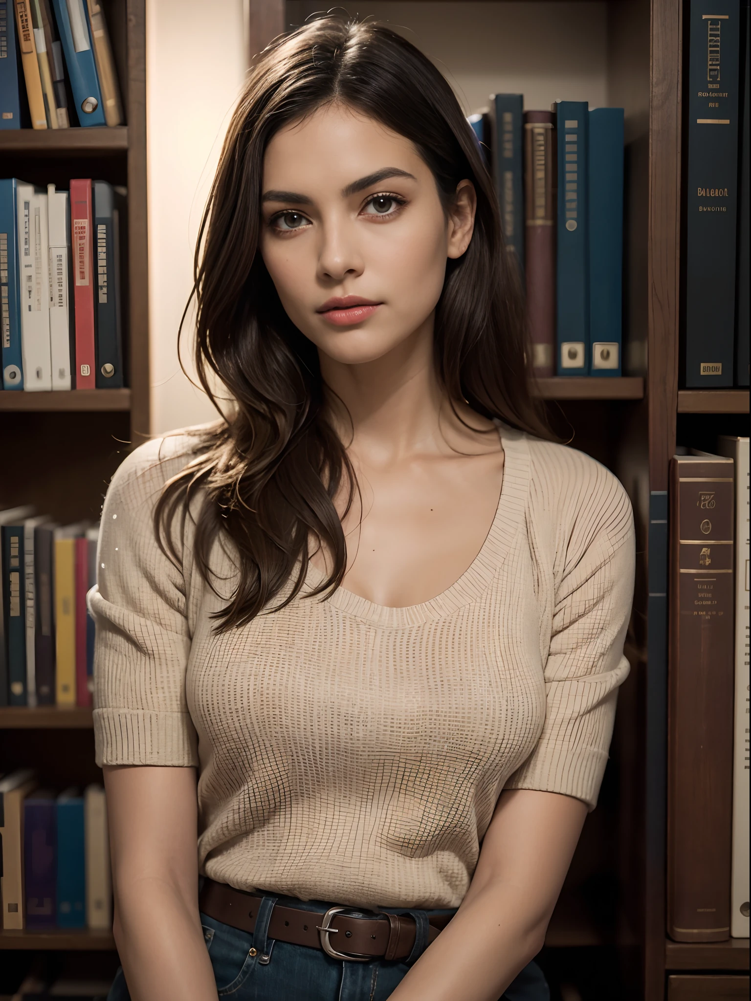 Photo of a man with 75 years, beautiful brunette ((Model)) Christian Pastor, Looking forward seated, Light brown eyes, wavy hair, very imposing, feature of security and elegance, ((wearing palitó well ally)), (hypnotic), very detailed face, beautiful eyes, [in good shape],is holding a book apparently is a bible and behind a bookshelf, lovely,  (Rembrandt Lighting), zeiss lens, ultra realistic, (highly detailed skin: 1.2), 8k uhd, dslr, Dramatic Rim light, high quality, Fujifilm XT3,