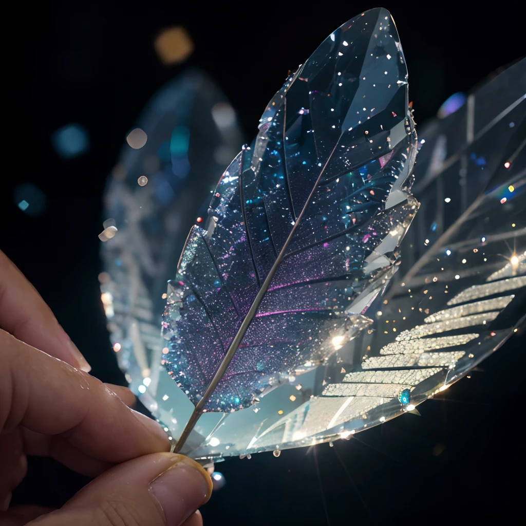 "Crystal fantasy, close-up, countless crystal feathers flutter in the air,
fantasy, galaxy, transparent, shallow depth of field, jade bokeh, sparkling, sparkling, stunning, colorful,
Magical Photography, Dramatic Lighting, Photorealism, Ultra Detail, 4K, Depth of Field, High Resolution"