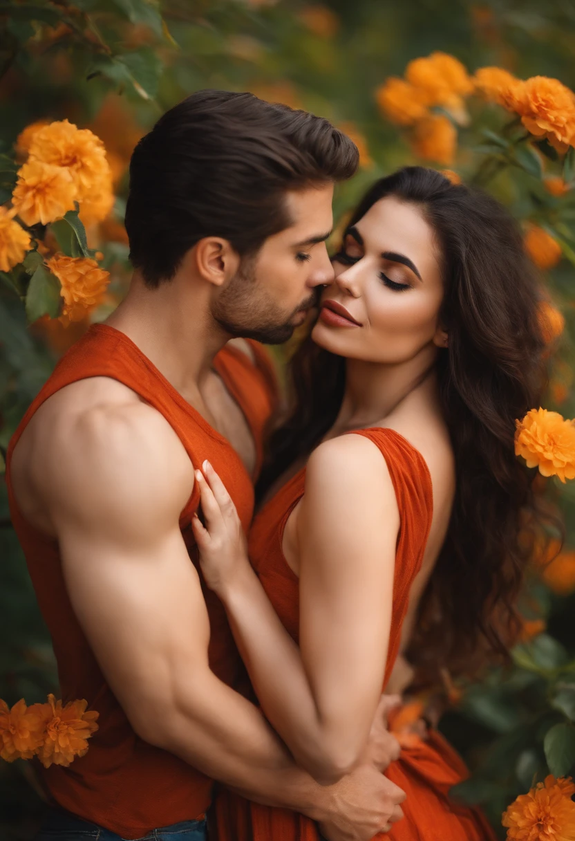 young couple, man and woman, fit bodies, sexy bodies, kissing