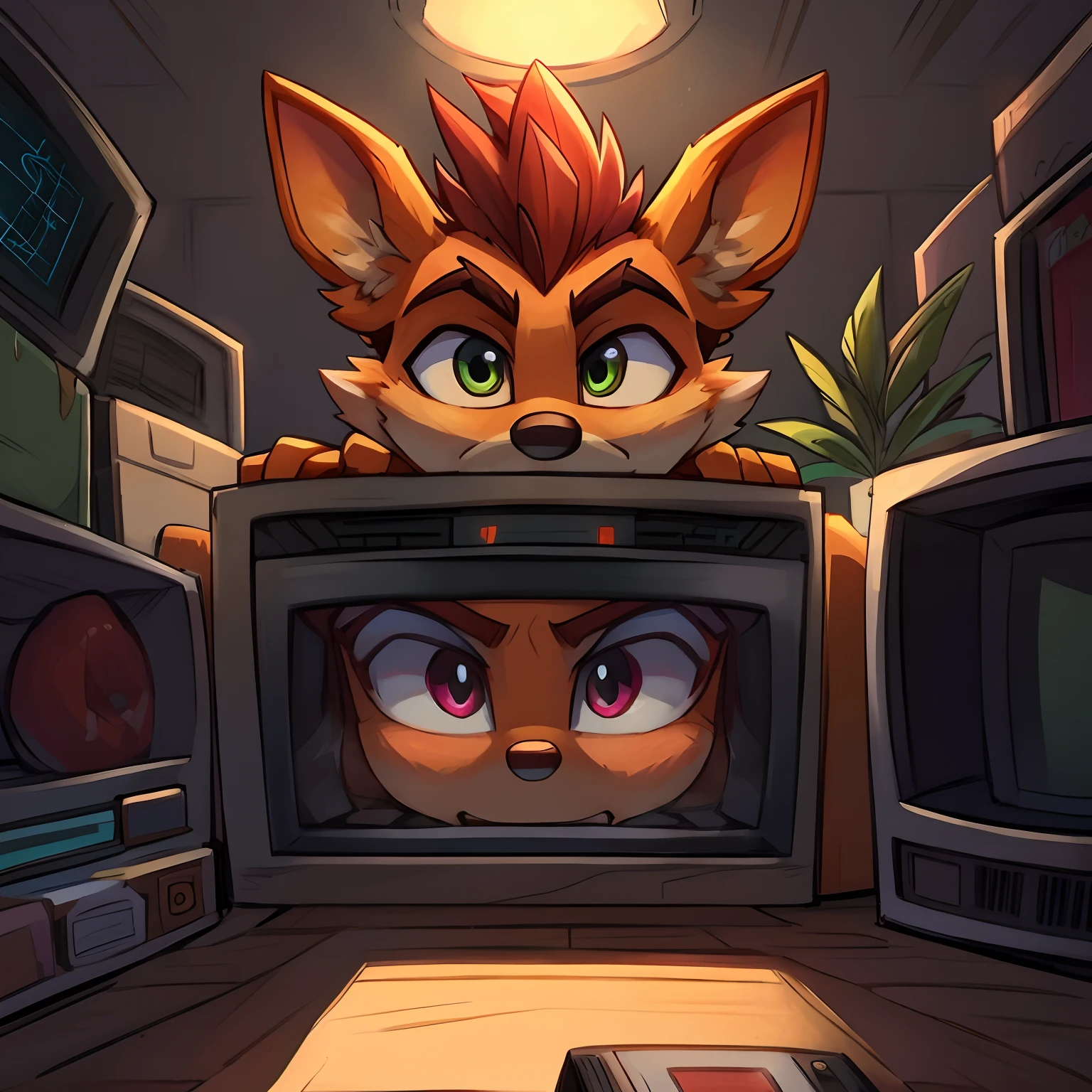 Crash Bandicoot coming out of a tube television