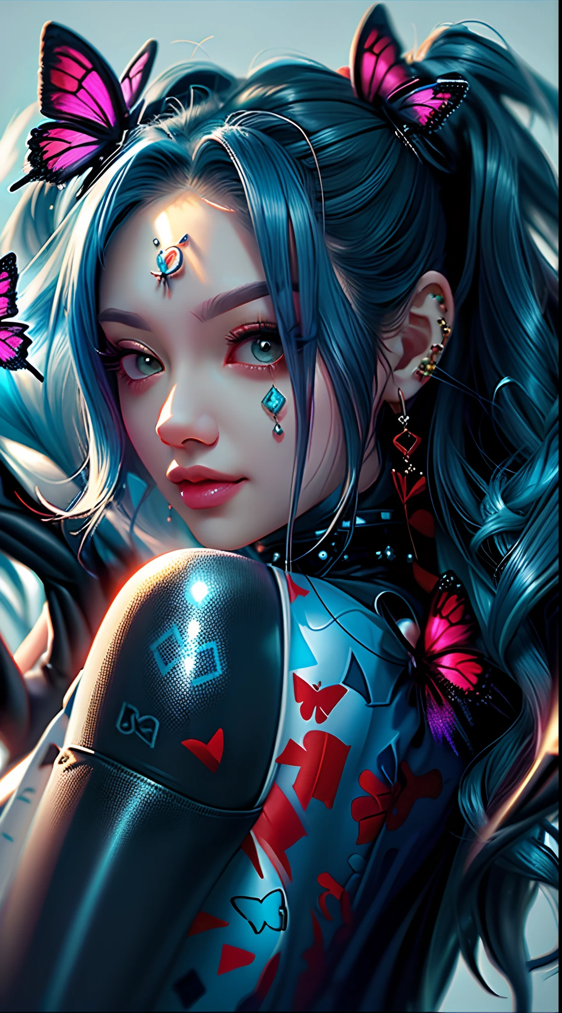 um close up de uma mulher com cabelo de borboleta e piercings, Estilo Ross Tran, Ross Tran 8 K, Loish e Ross Tran, No estilo de Ross Tran, bela arte digital, inspirado em Ross Tran, Arte no estilo de Guweiz, Rossdraw 1. 0, Tran Ross!!!, arte digital detalhada bonito, RossDraw Retrato