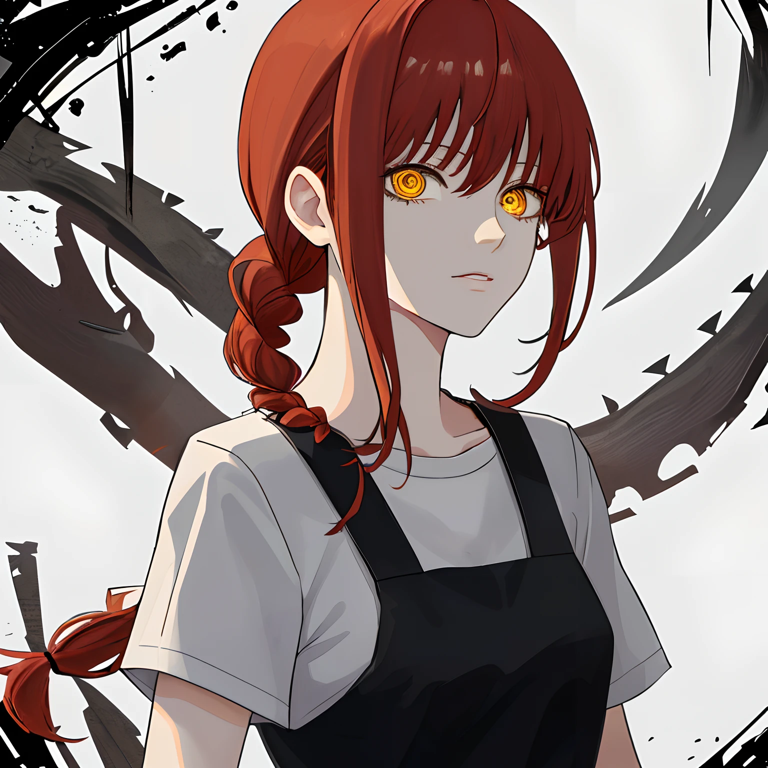 MAKIMA\(CHAINSAW MAN\), RED HAIR,YELLOW EYES,RINGED EYES,BRAIDED PONYTAIL