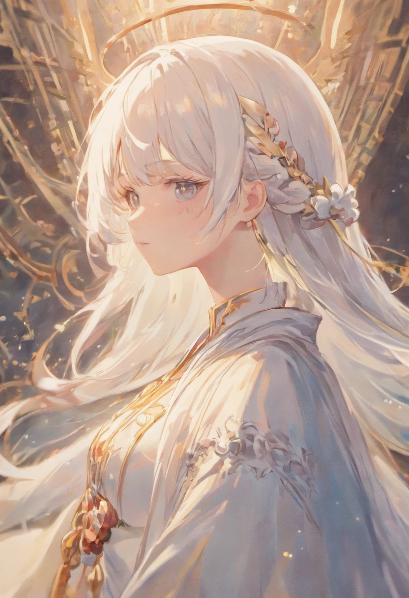 close-up of a woman with white hair and white mask,Belle peinture de personnage,Guviz,Guviz-style artwork,White-haired god,Epic and beautiful character art,Stunning character art,Wu Zhun Shifan,
