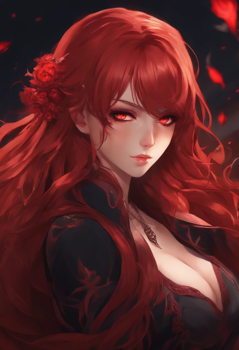 anime girl with red hair and red eyes and is a demon slayer