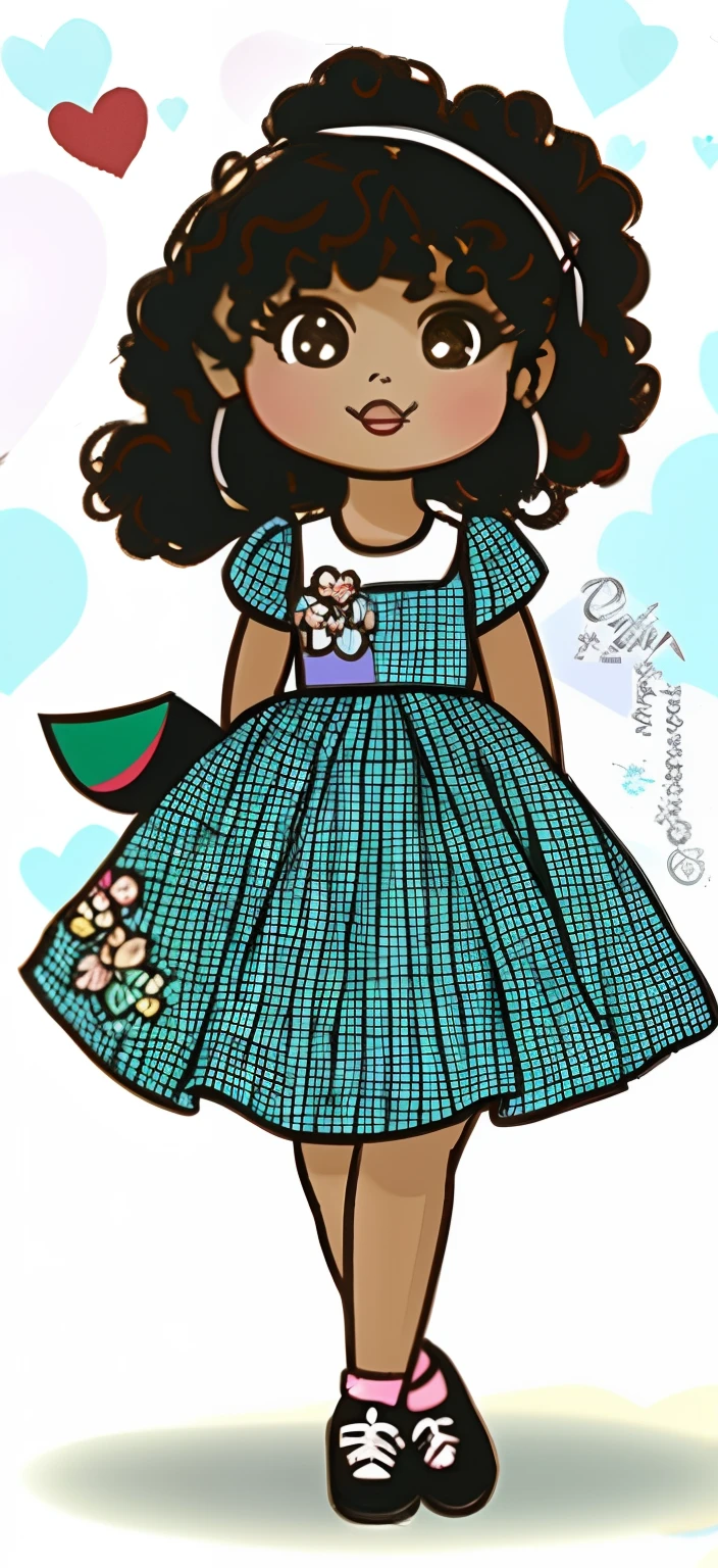 Cartoon girl with scissors and a heart in her hands, boneca patchwork, estilo Chibi, inspirado em Judith Brown, arte digital detalhada bonito, menina Chibi, kawaii Chibi |, Chibi, com afro, arte digital bonito, Menina afro-americana, kawaii, personagem bonito, Ela tem pele marrom oliva, estilo de arte bonito, cartunesco bonito, retrato de personagem de mim, charicatura
