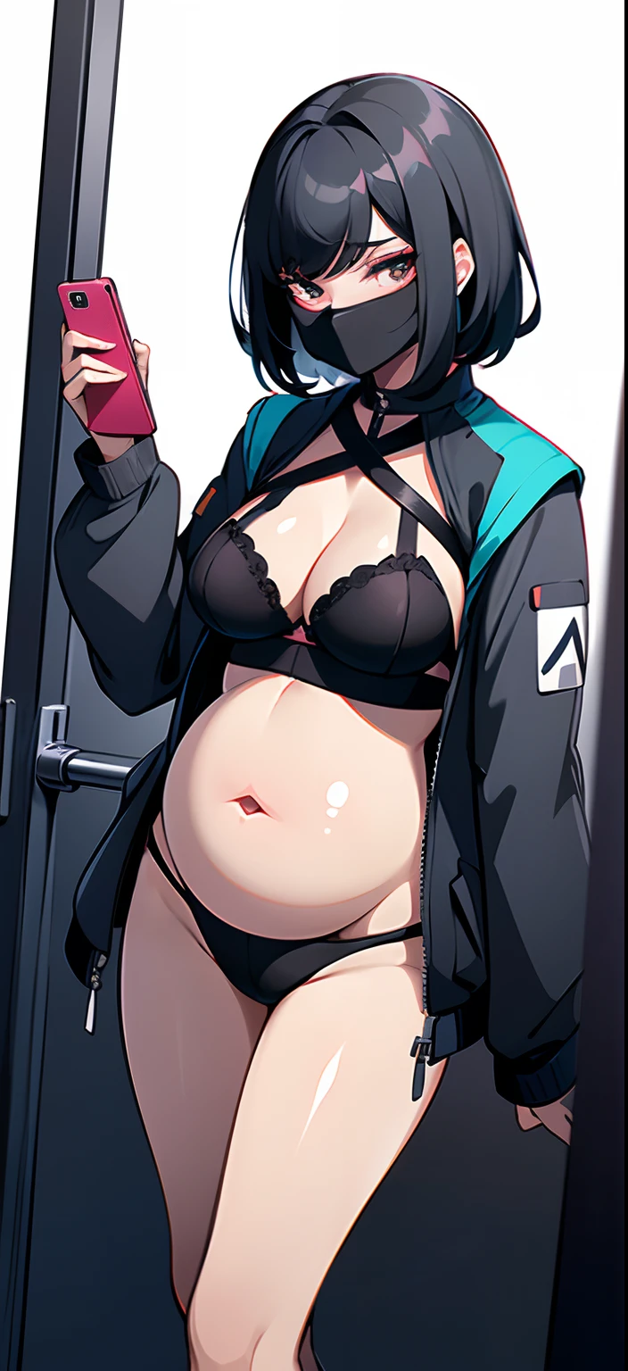 Arad woman wearing black jacket and cell phone in car, Female Urzan, Shin Jinying, jinyoung shin aesthetic, 1 7 - little bomming face, Kim Do-young, Wearing an all-black door wave mask, ulzzangs, jungkook, The girl has short black hair, pornographic lingerie, kanliu666,Open abdomen,Open abdomen,Chest leakage,big cleavage breasts,Pregnant women with
