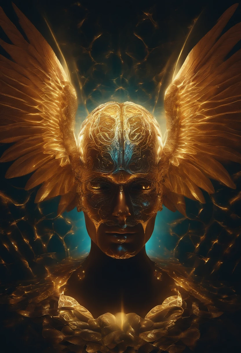Human brain with wings and full of eyes attracting with small rays a lot of money around you
