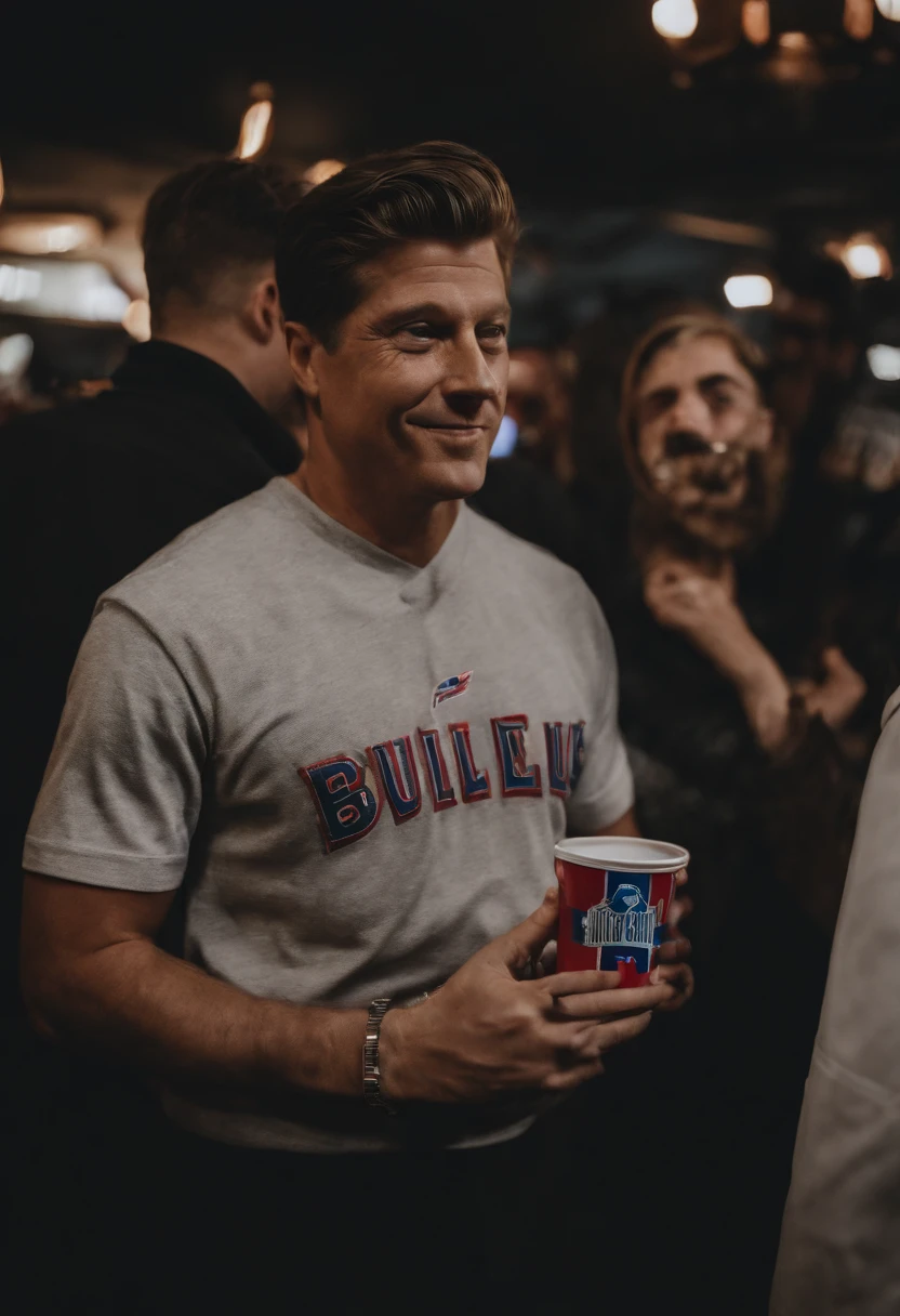 a picture of john f kennedy wearing a buffalo bills stefon diggs jersey with lucki(the rapper) and they both are holding styrofoam cups with a purple liquid