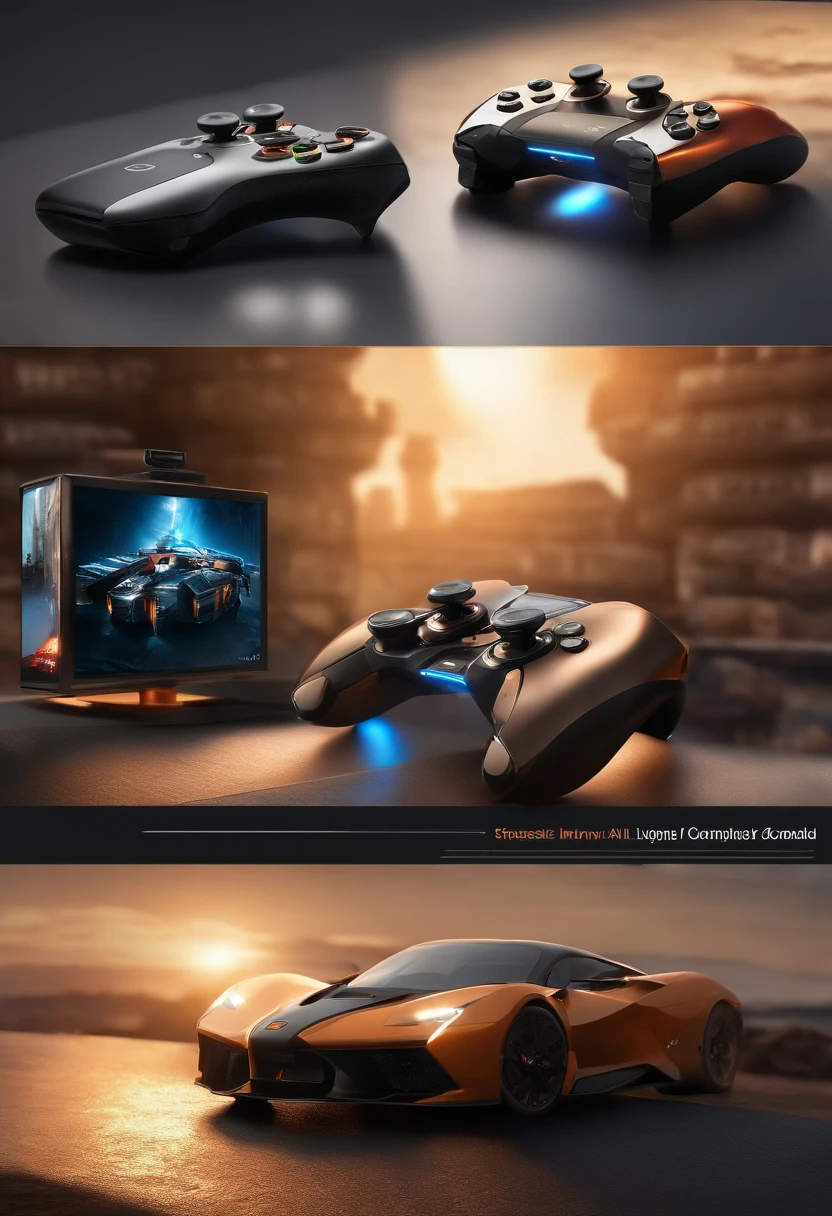 (best quality,highres,masterpiece:1.2),realistic,painting,pc controller,close-up,slim design,no cables,wireless,ergonomic grip,vivid colors,glowing buttons,smooth surface,precise analog sticks,detailed buttons,sleek and futuristic,streamlined shape,illuminated logos,smooth texture,modern,stylish,comfortable,lightweight,elegant,high-tech,precision control,response time,button layout,intuitive controls,seamless connectivity,immersive gaming experience,fluid motion,highly sensitive,multi-function touchpad,customizable settings,compatible with all consoles,long battery life,enhanced grip,pressurized triggers,surround sound integration,indoor gaming,competitive gaming,casual gaming,online multiplayer,HD rumble technology.