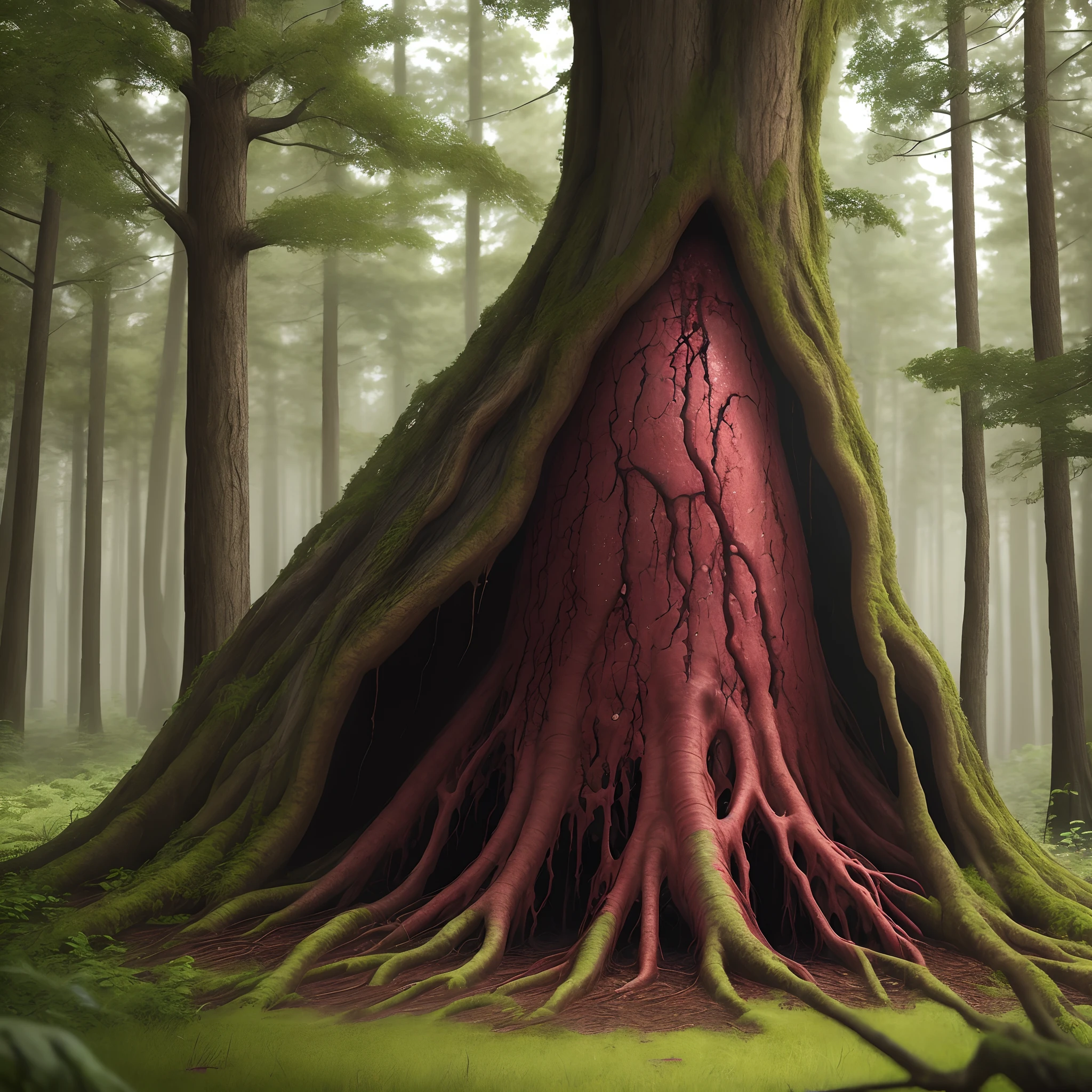 ((highest quality)), ((masterpiece)), (be familiar with), Inside the fantastic sea of trees、(Scenery in a dark forest with autumn leaves:1.5) , (Layer depth, parallax effect, soft focus foreground, Landscapes depicted:1.3), (The ground is covered with tree roots and fallen leaves.:1.4)、(steam:1.2)、like a movie, (A tiny penis growing out of the ground:1.4), NSFW, penis, (Close-up of a beautiful hand extending to the penis)、(Accurate hand and finger depiction)、(beautiful nails)、(Red and black manicure:1.2)、