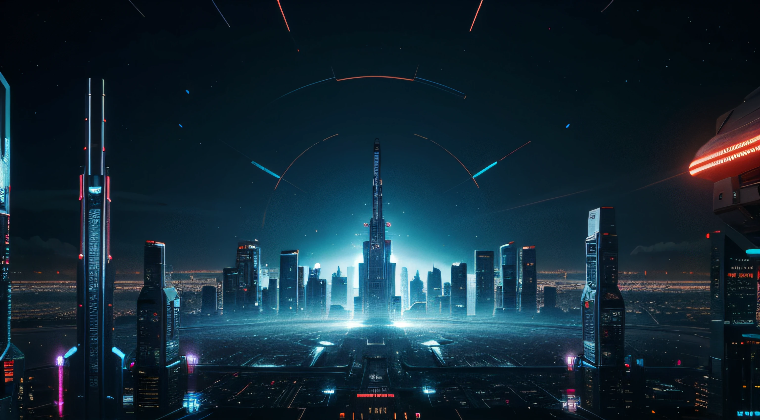 Sci-fi background，PPT background，science fiction scene，The city of the future，Cyberpunk style