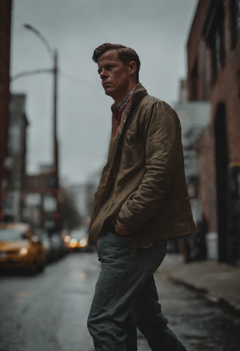 Jfk, new york, surreal, ultra-wide, wide-angle lens, looking seductive , wearing street wear, expressive, rainy, sacred cinematic edges, wearing a VLONE shirt