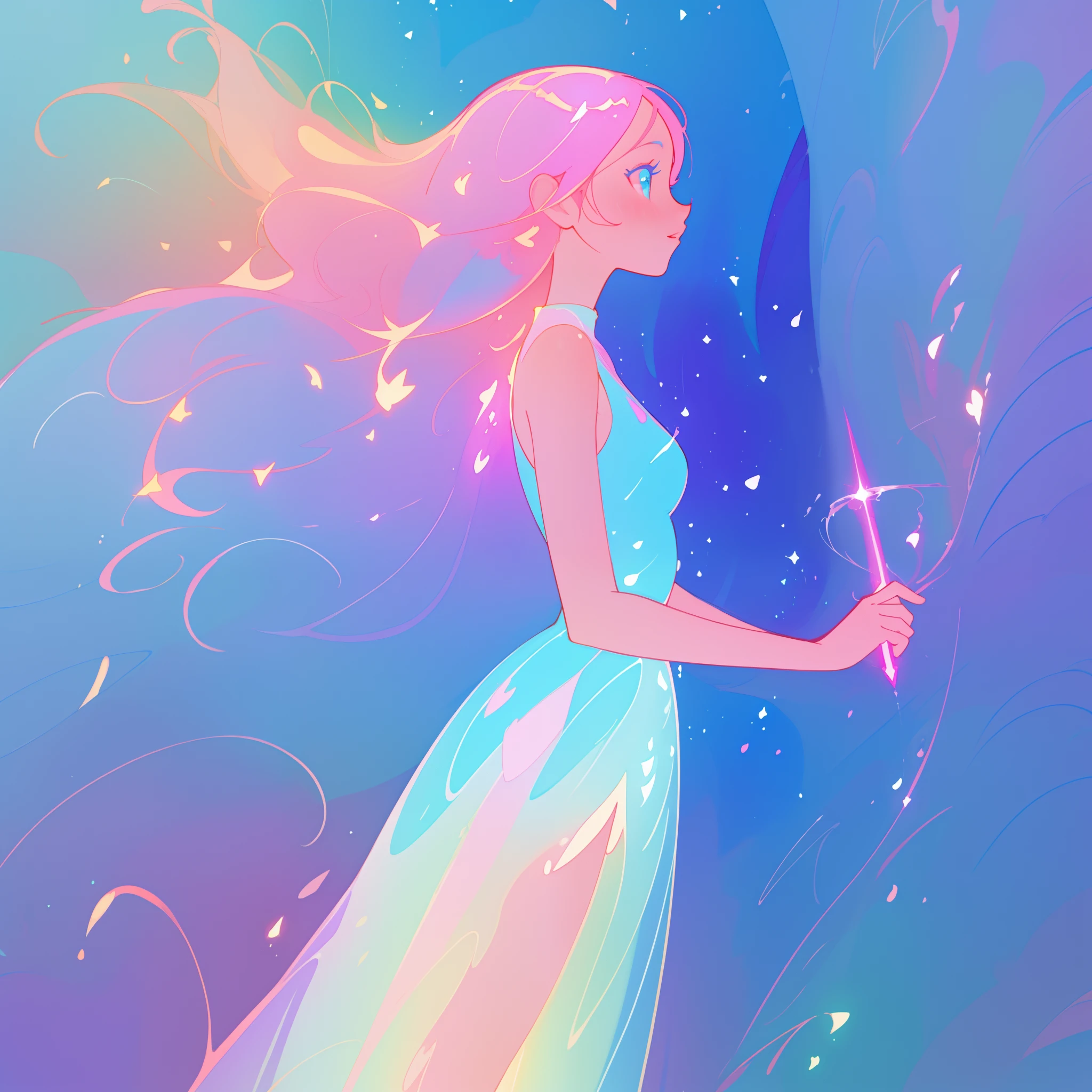 beautiful anime girl in colorful liquid dress, vibrant pastel colors, (colorful), magical lights, sparkling lines of light, inspired by Glen Keane, inspired by Lois van Baarle, disney art style, by Lois van Baarle, glowing aura around her, by Glen Keane, jen bartel, glowing lights! digital painting, flowing glowing hair, glowing flowing hair, beautiful digital illustration, fantasia background, whimsical, magical, fantasy, beautiful face, ((masterpiece, best quality)), intricate details, highly detailed, sharp focus, 8k resolution, sparkling detailed eyes, liquid watercolor