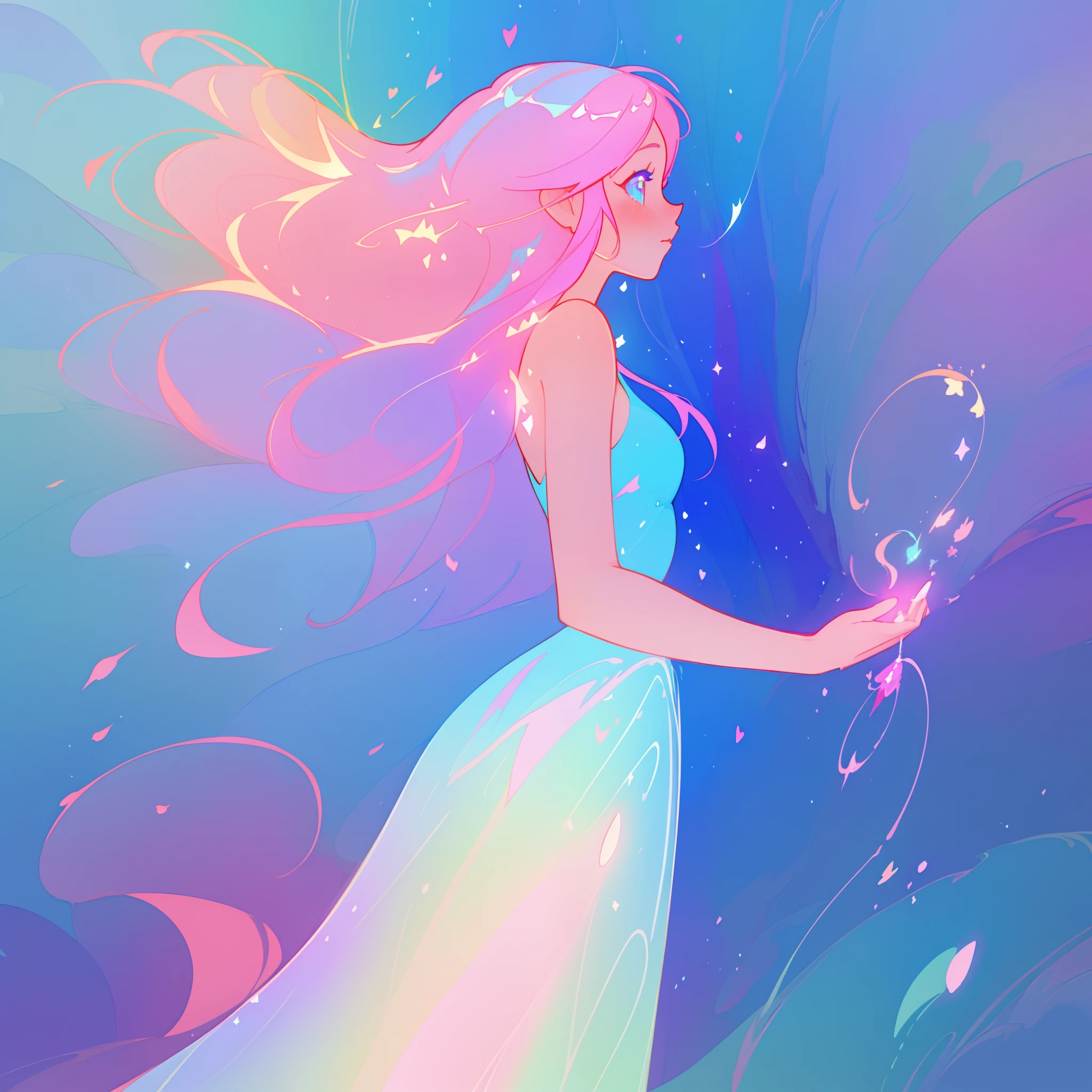 beautiful anime girl in colorful liquid dress, vibrant pastel colors, (colorful), magical lights, sparkling lines of light, inspired by Glen Keane, inspired by Lois van Baarle, disney art style, by Lois van Baarle, glowing aura around her, by Glen Keane, jen bartel, glowing lights! digital painting, flowing glowing hair, glowing flowing hair, beautiful digital illustration, fantasia background, whimsical, magical, fantasy, beautiful face, ((masterpiece, best quality)), intricate details, highly detailed, sharp focus, 8k resolution, sparkling detailed eyes, liquid watercolor