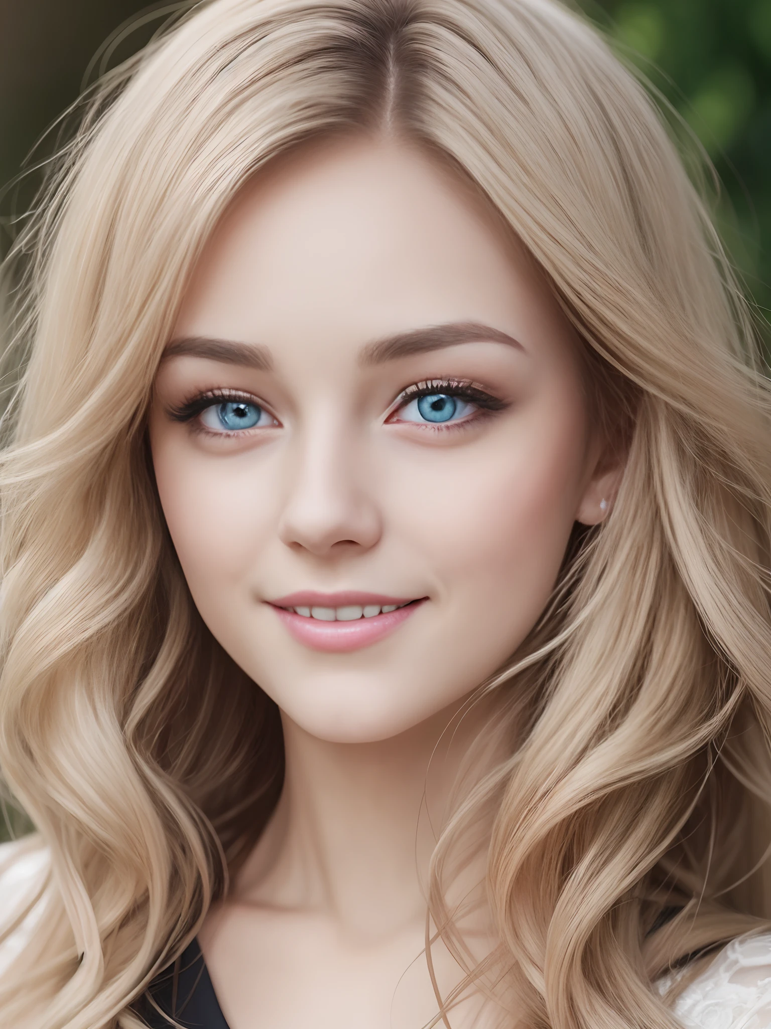face hd closed up real face realistic wavy hair beautiful Irish British lady bright eyes makeup white pale skin pointy face gently smiling --auto --s2