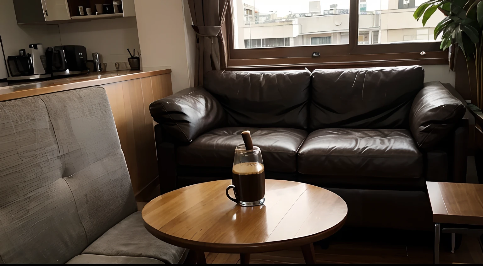 cafes、early evening、coffee、sofas、a chair、The table