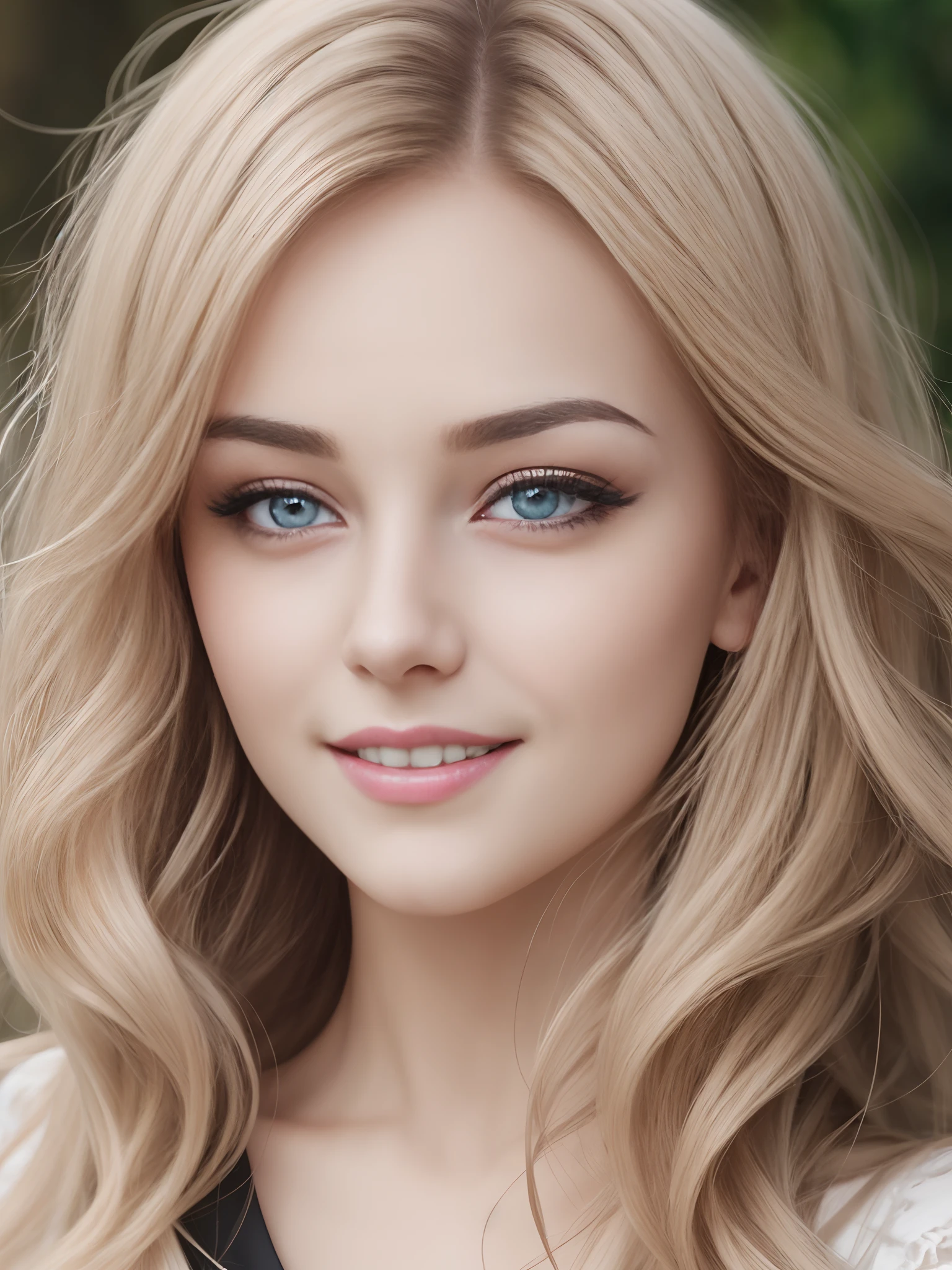 face hd closed up real face realistic wavy hair beautiful Irish British lady bright eyes makeup white pale skin pointy face gently smiling --auto --s2